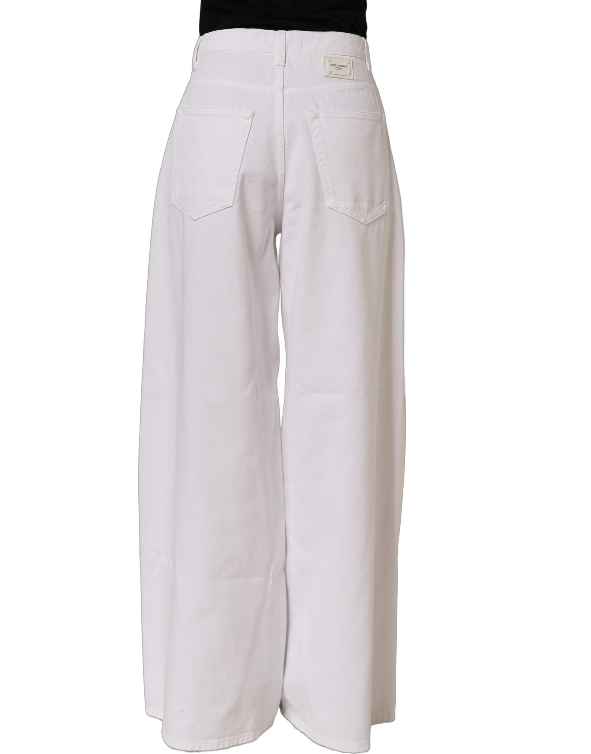 Dolce & Gabbana White Cotton Stretch Wide Leg Denim Jeans Dolce & Gabbana