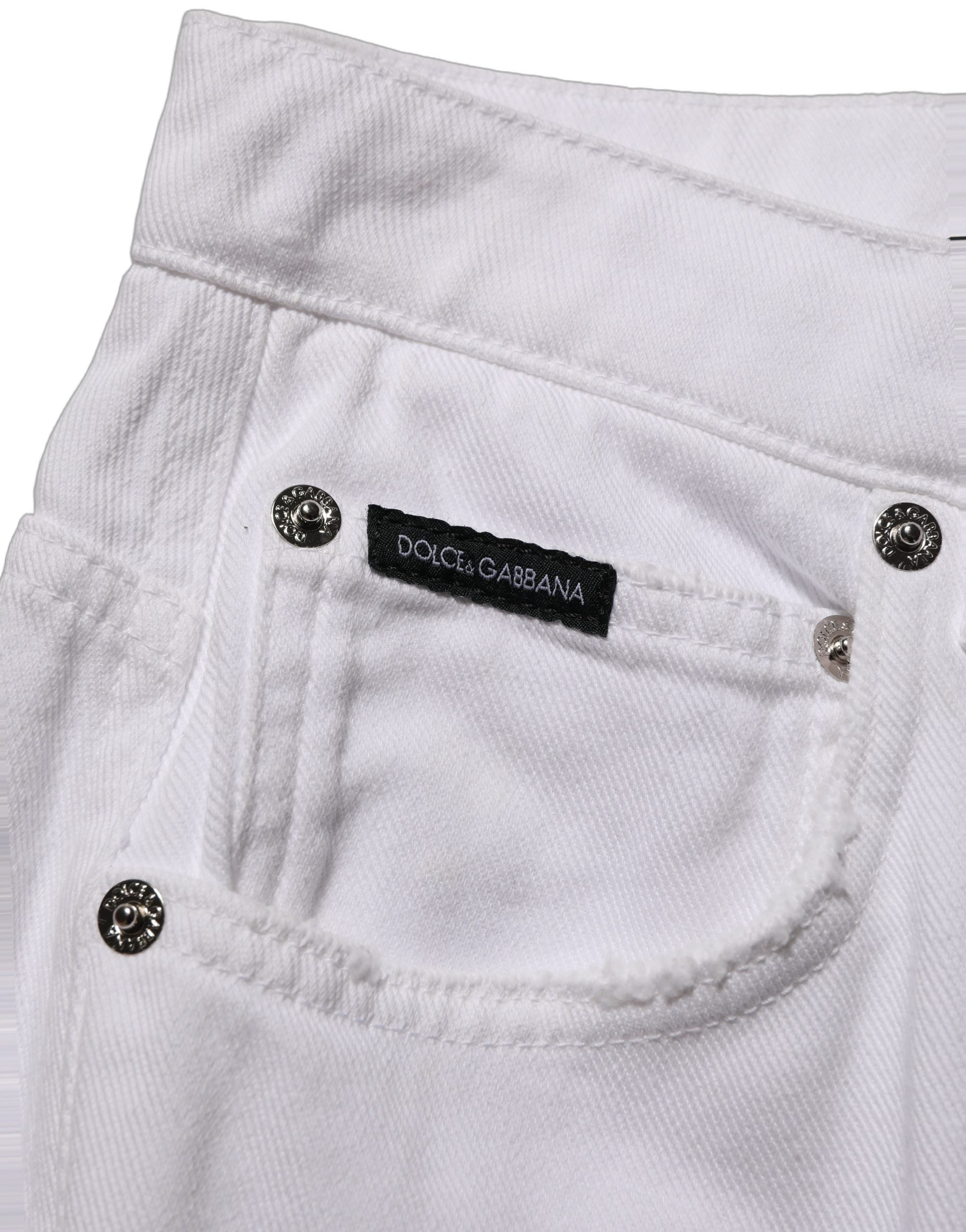 Dolce & Gabbana White Cotton Stretch Wide Leg Denim Jeans Dolce & Gabbana