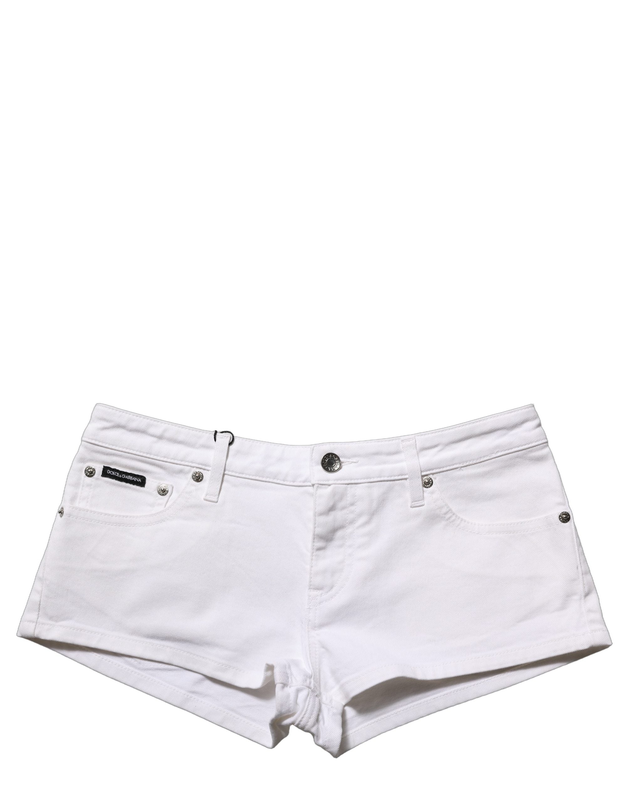 Dolce & Gabbana White Cotton Low Rise Denim Hot Pants Shorts Dolce & Gabbana