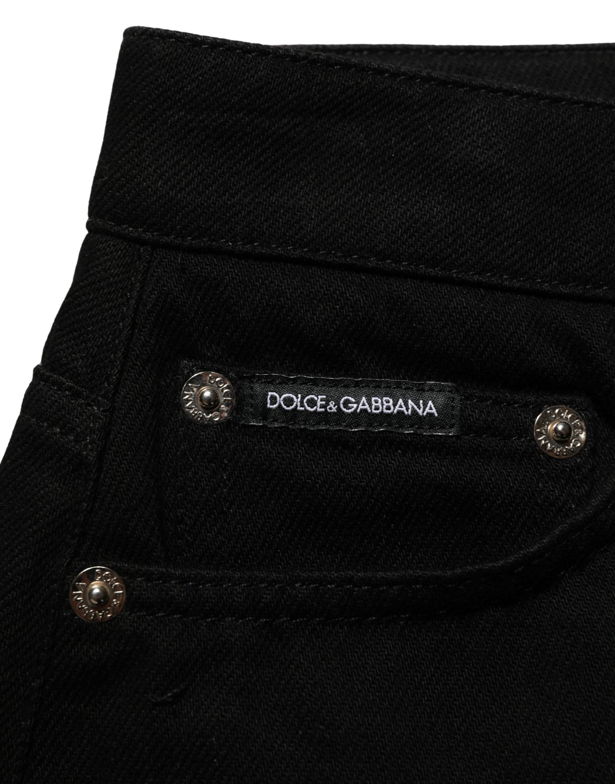 Dolce & Gabbana Black Cotton Mid Rise Denim Hot Pants Shorts Dolce & Gabbana