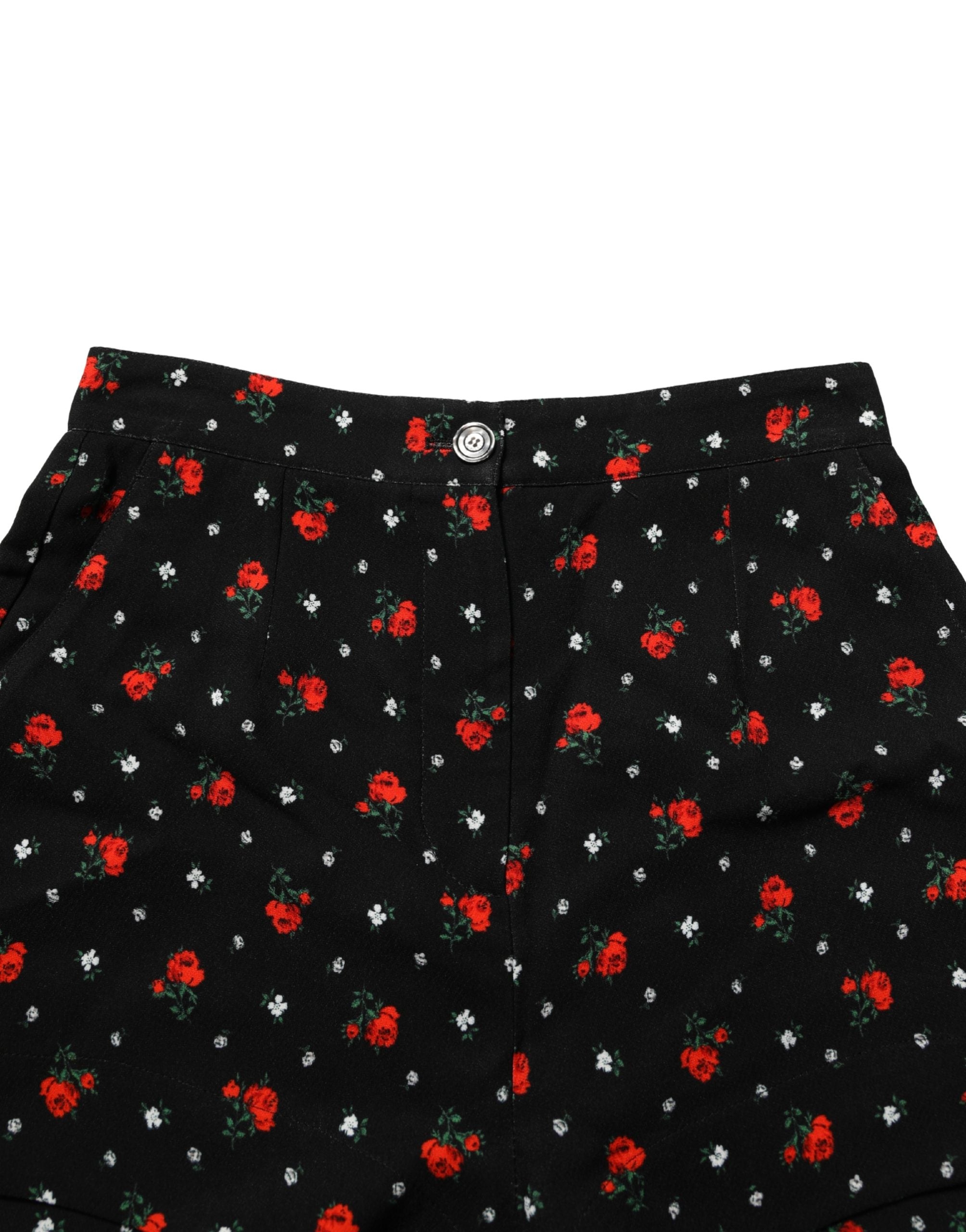Dolce & Gabbana Black Floral High Rise Women Hot Pants Shorts Dolce & Gabbana