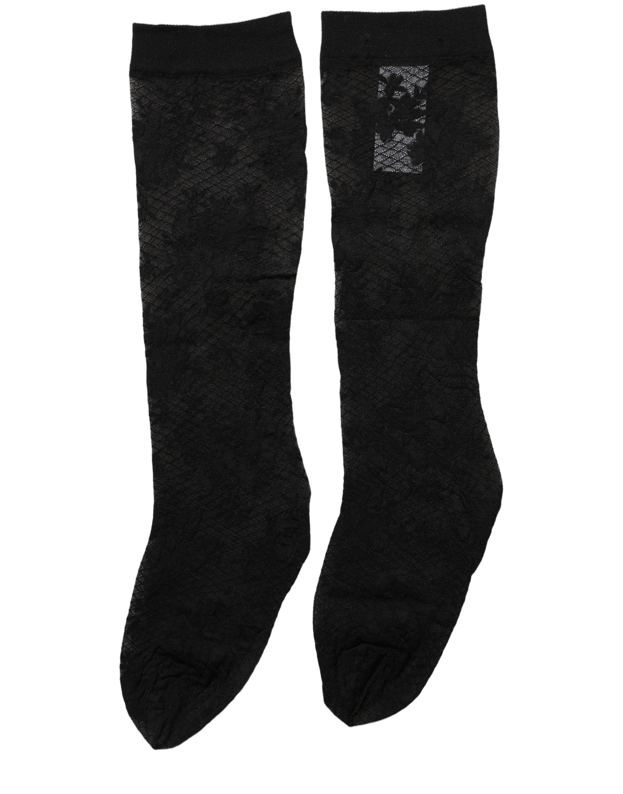 Dolce & Gabbana Black Floral Lace Nylon Stretch Stockings Socks Dolce & Gabbana