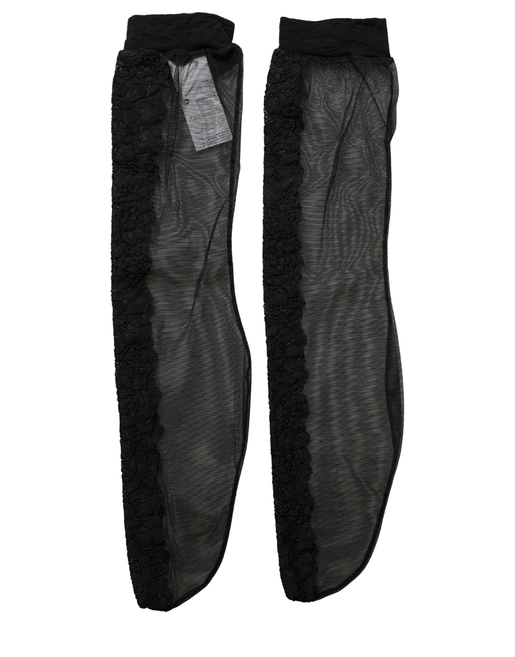 Dolce & Gabbana Black Nylon Mesh Sheer Calf Long Accessory Socks Dolce & Gabbana