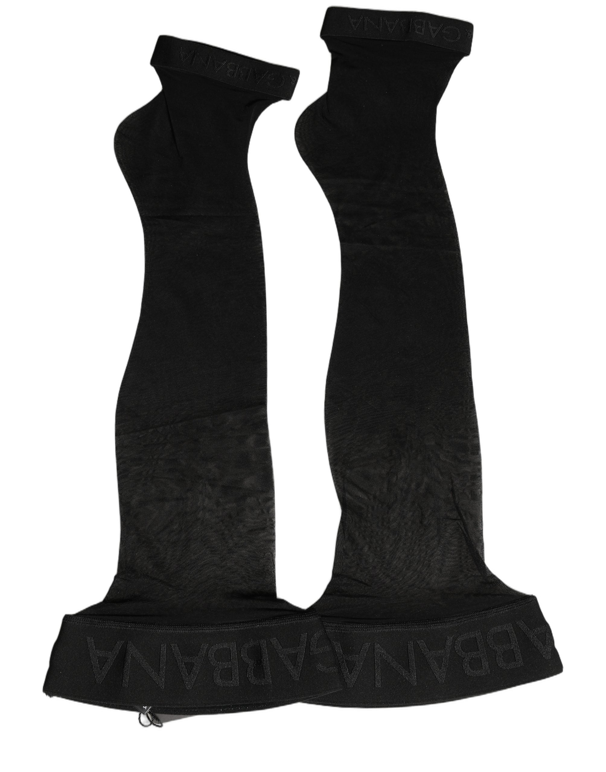 Dolce & Gabbana Black Nylon Logo Calf Long Women Accessory Socks Dolce & Gabbana