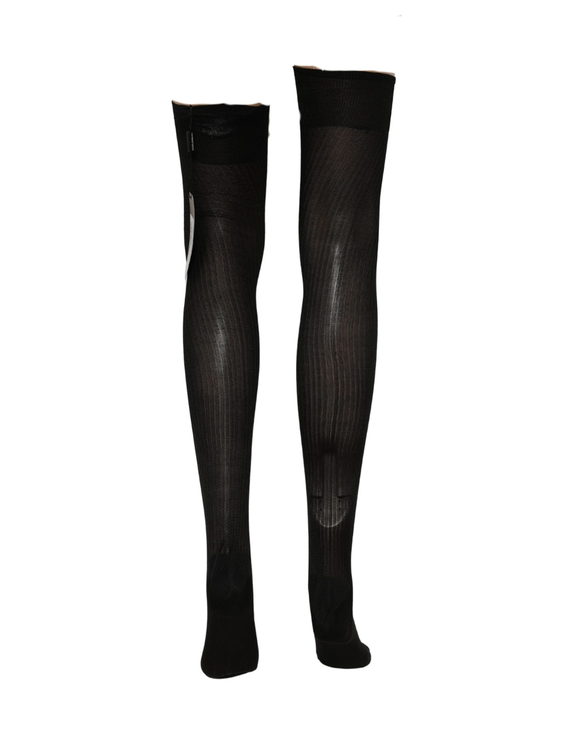 Dolce & Gabbana Black DG Logo Rhinestones Stretch Thigh High Socks Dolce & Gabbana