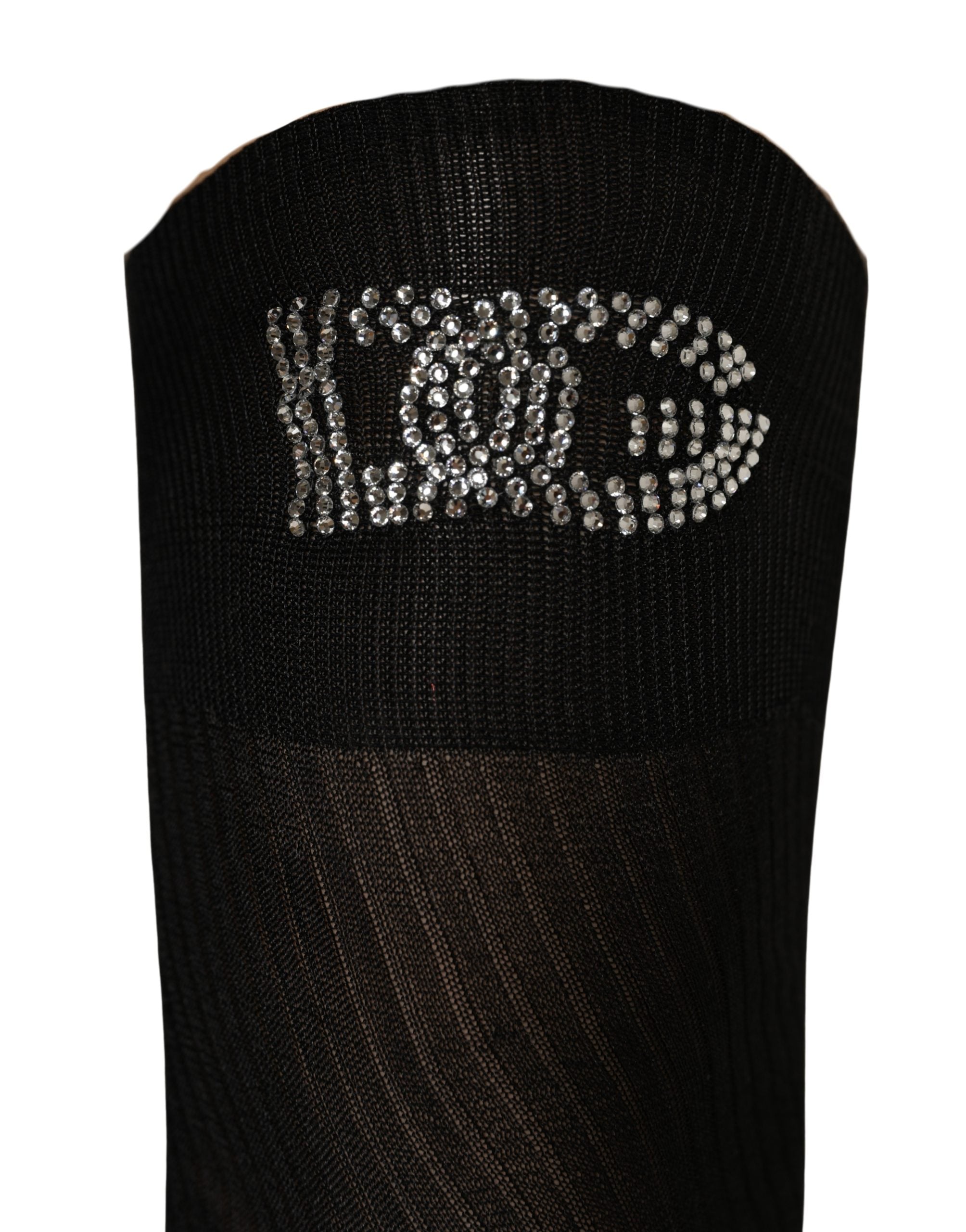Dolce & Gabbana Black DG Logo Rhinestones Stretch Thigh High Socks Dolce & Gabbana