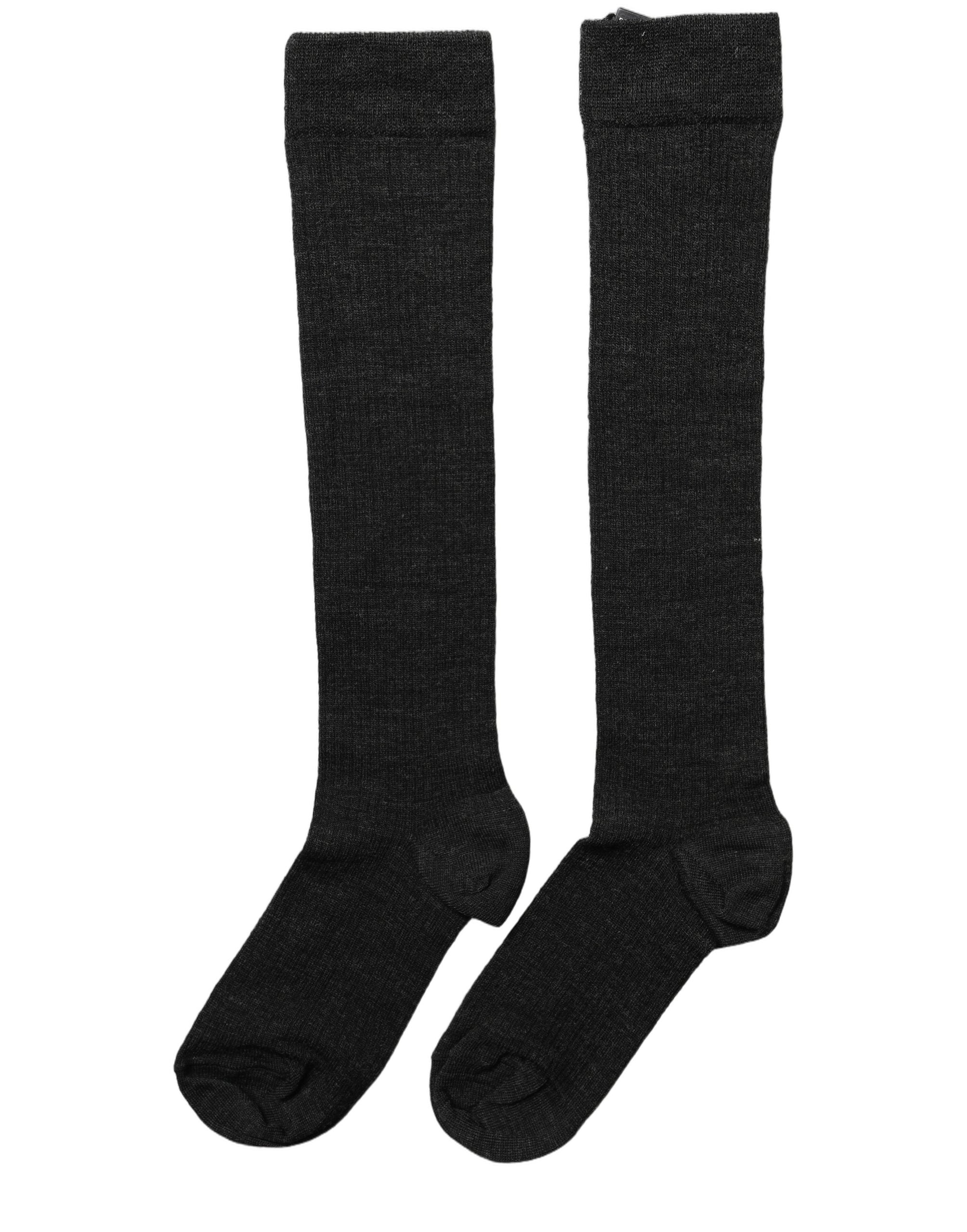 Dolce & Gabbana Black Wool Knit Calf Long Women Accessory Socks Dolce & Gabbana