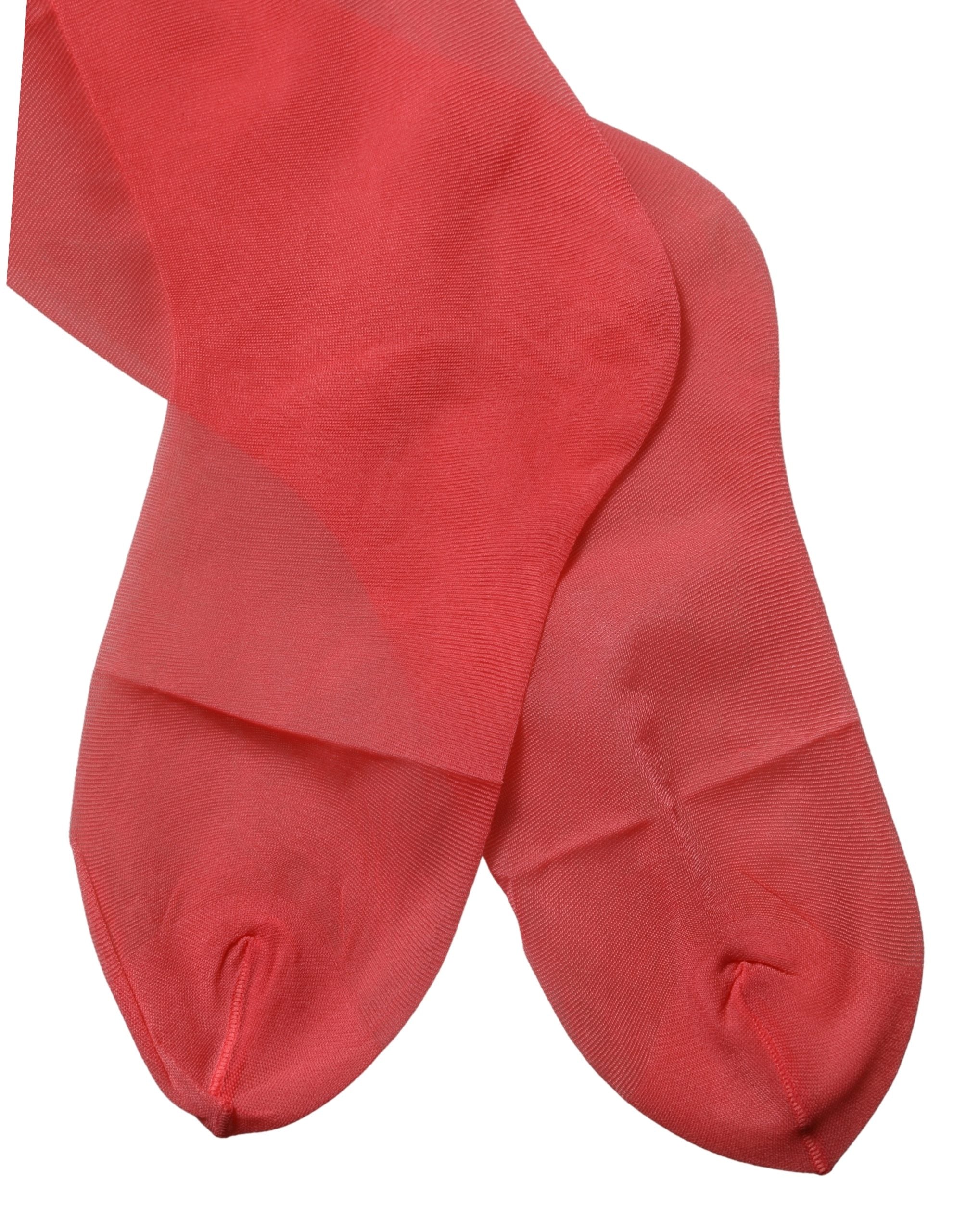 Dolce & Gabbana Red Nylon Mesh Sheer Calf Long Accessory Socks Dolce & Gabbana