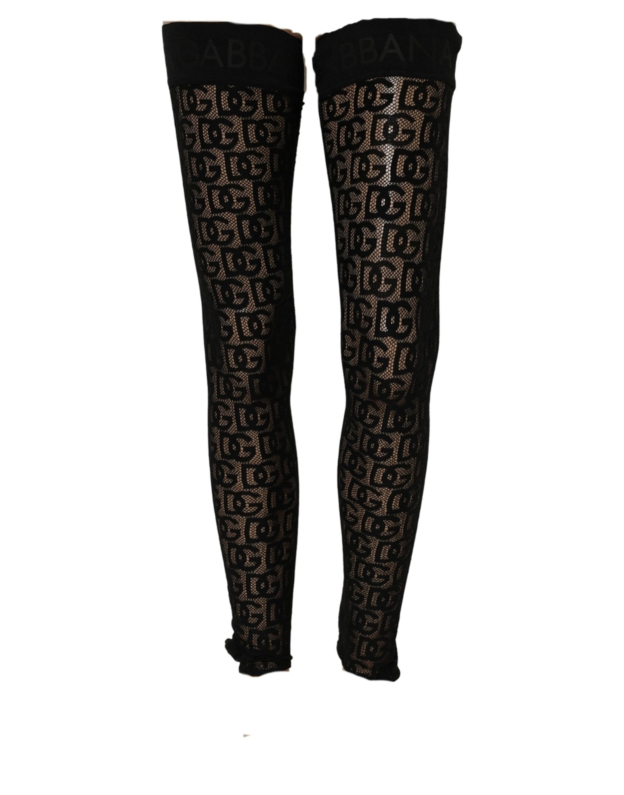 Dolce & Gabbana Black DG Logo Sheer Nylon Thigh High Socks Dolce & Gabbana