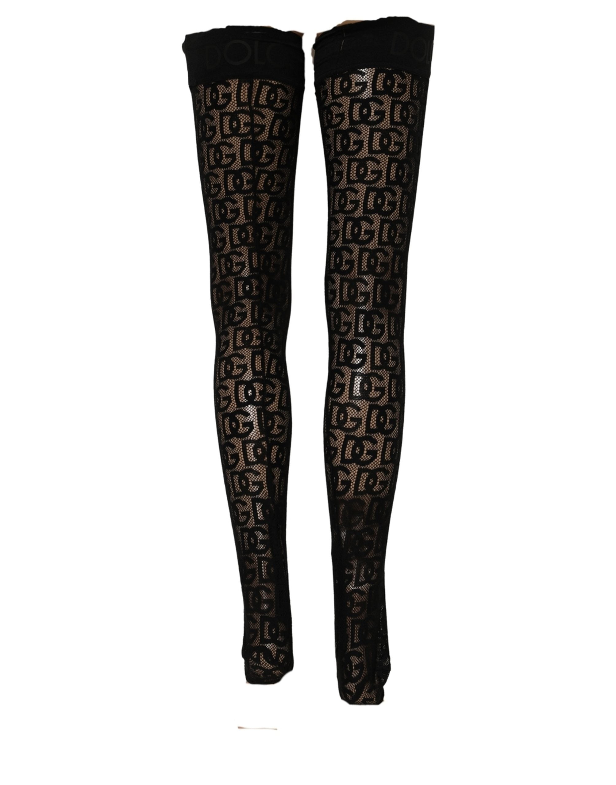 Dolce & Gabbana Black DG Logo Sheer Nylon Thigh High Socks Dolce & Gabbana