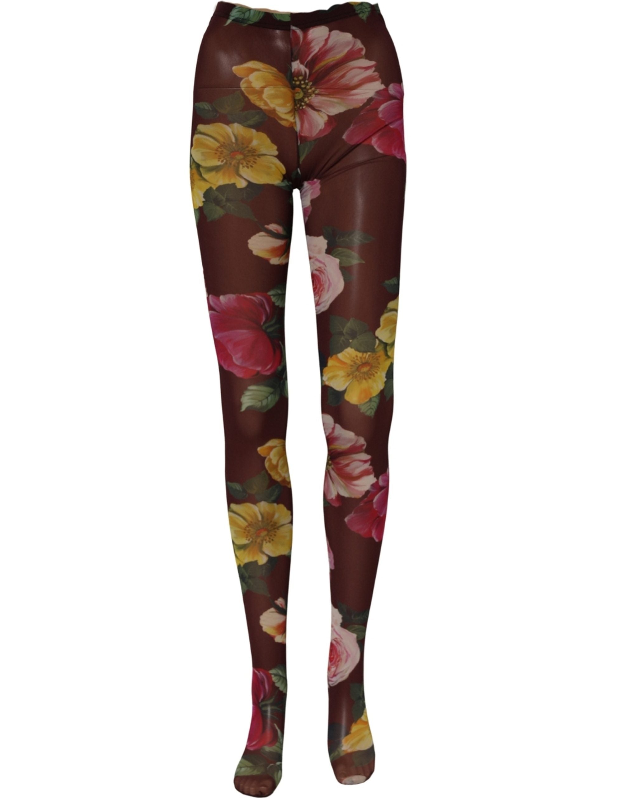 Dolce & Gabbana Maroon Floral Print Tights Sheer Stockings Socks Dolce & Gabbana