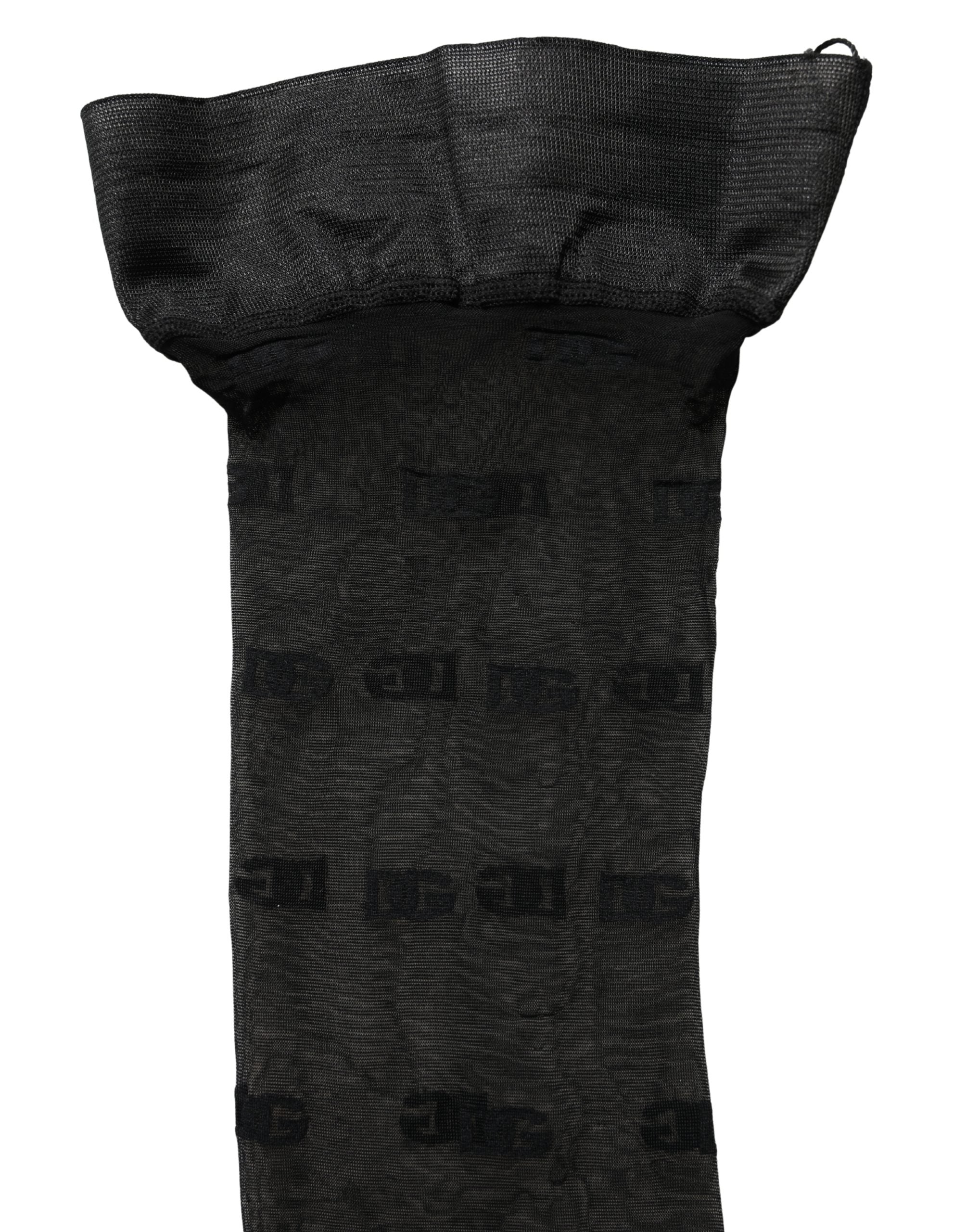 Dolce & Gabbana Black Sheer Logo Monogram Tights Stockings Socks Dolce & Gabbana