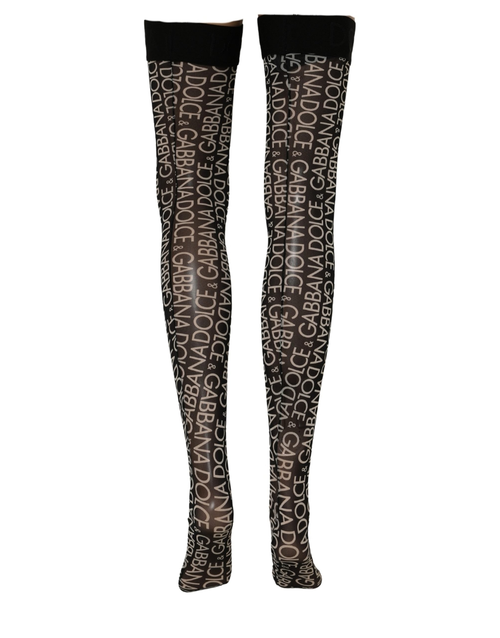 Dolce & Gabbana Black Sheer Logo Monogram High Stockings Socks Dolce & Gabbana
