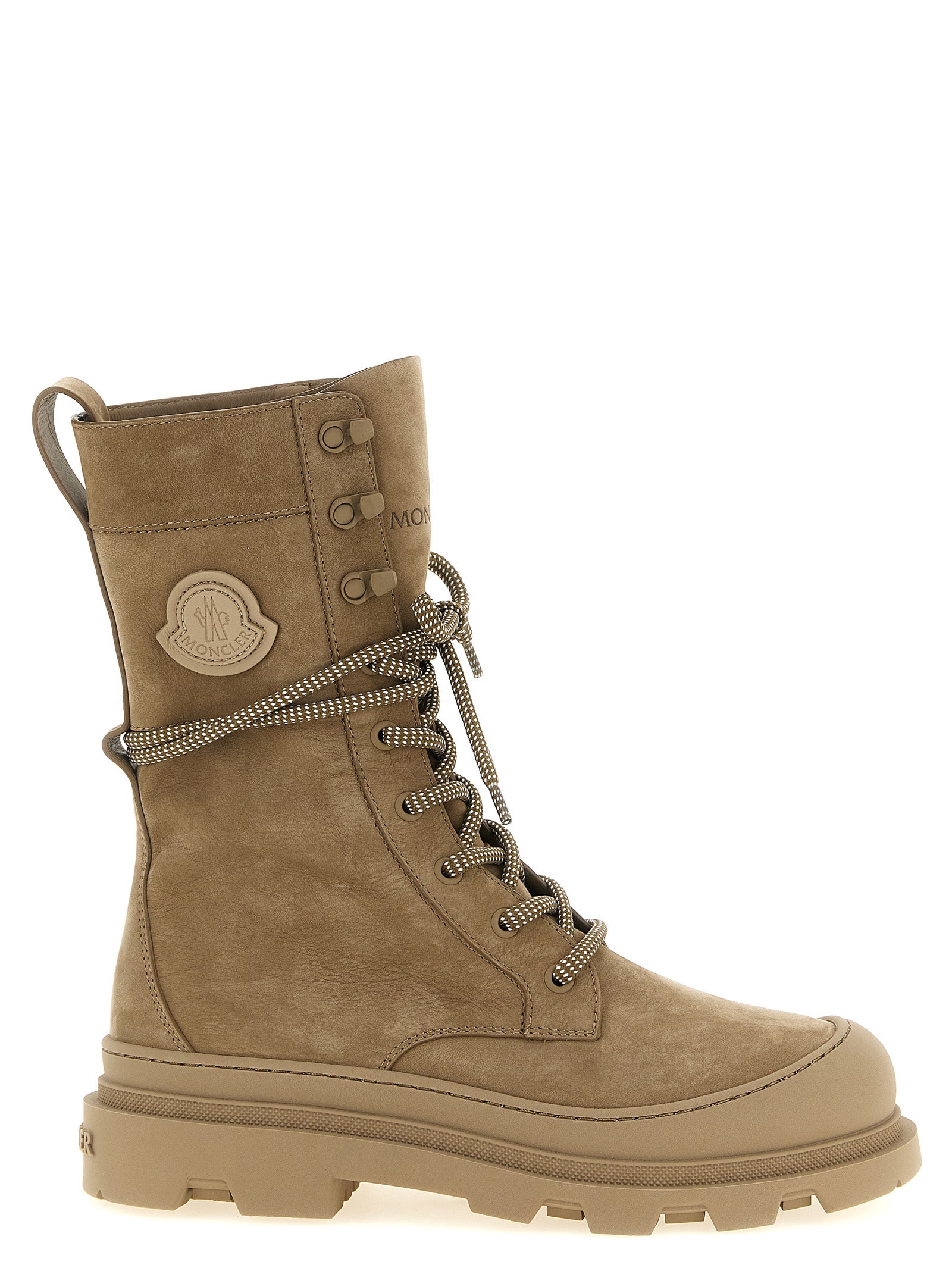 Moncler Beige Leather Lace-Up Boots Moncler
