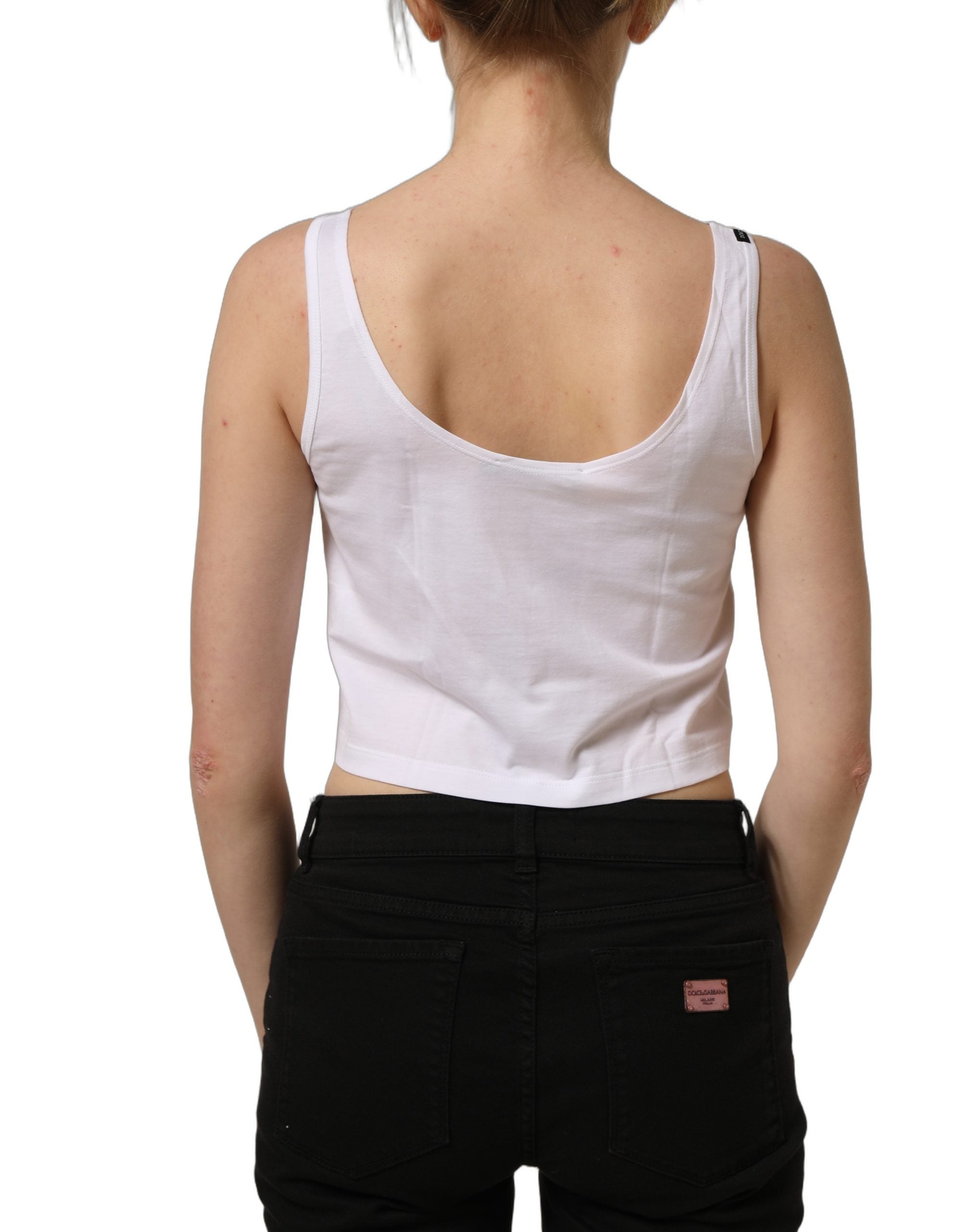 Dolce & Gabbana White Cotton Sleeveless Cropped Tank Top Dolce & Gabbana