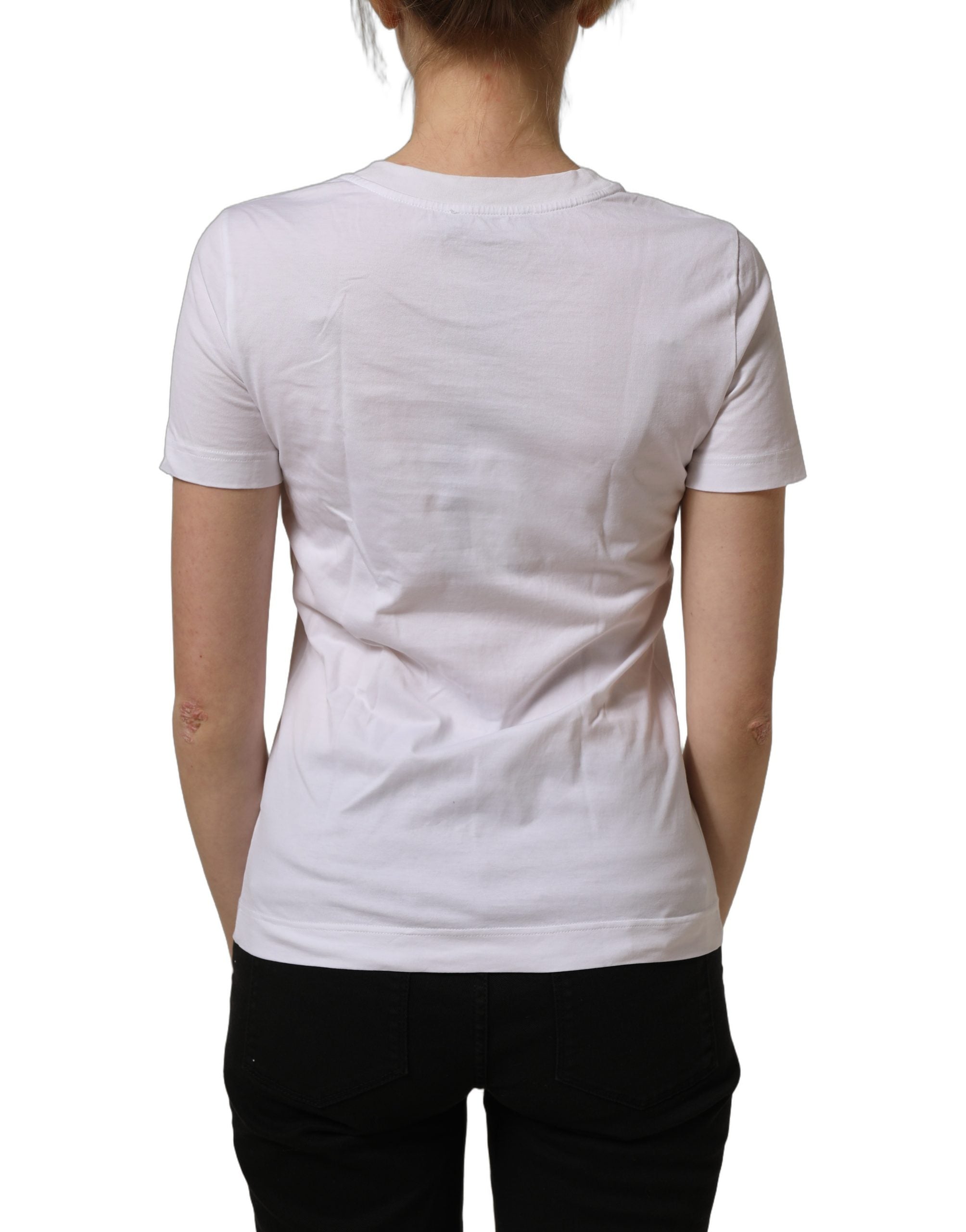 Dolce & Gabbana White Cotton Rose Patch Crew Neck T-shirt Dolce & Gabbana