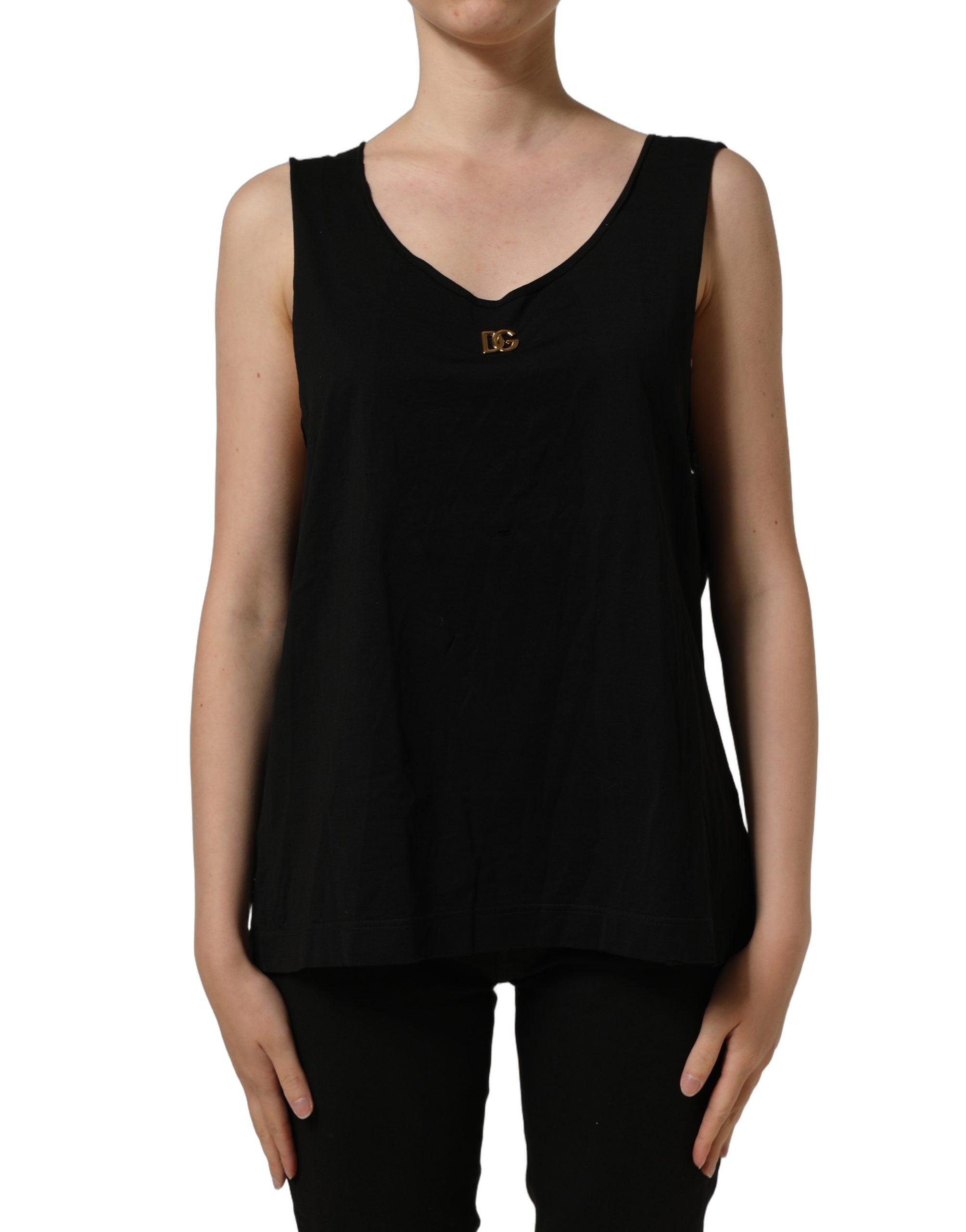 Dolce & Gabbana Black Gold DG Logo Cotton Sleeveless Tank Top Dolce & Gabbana