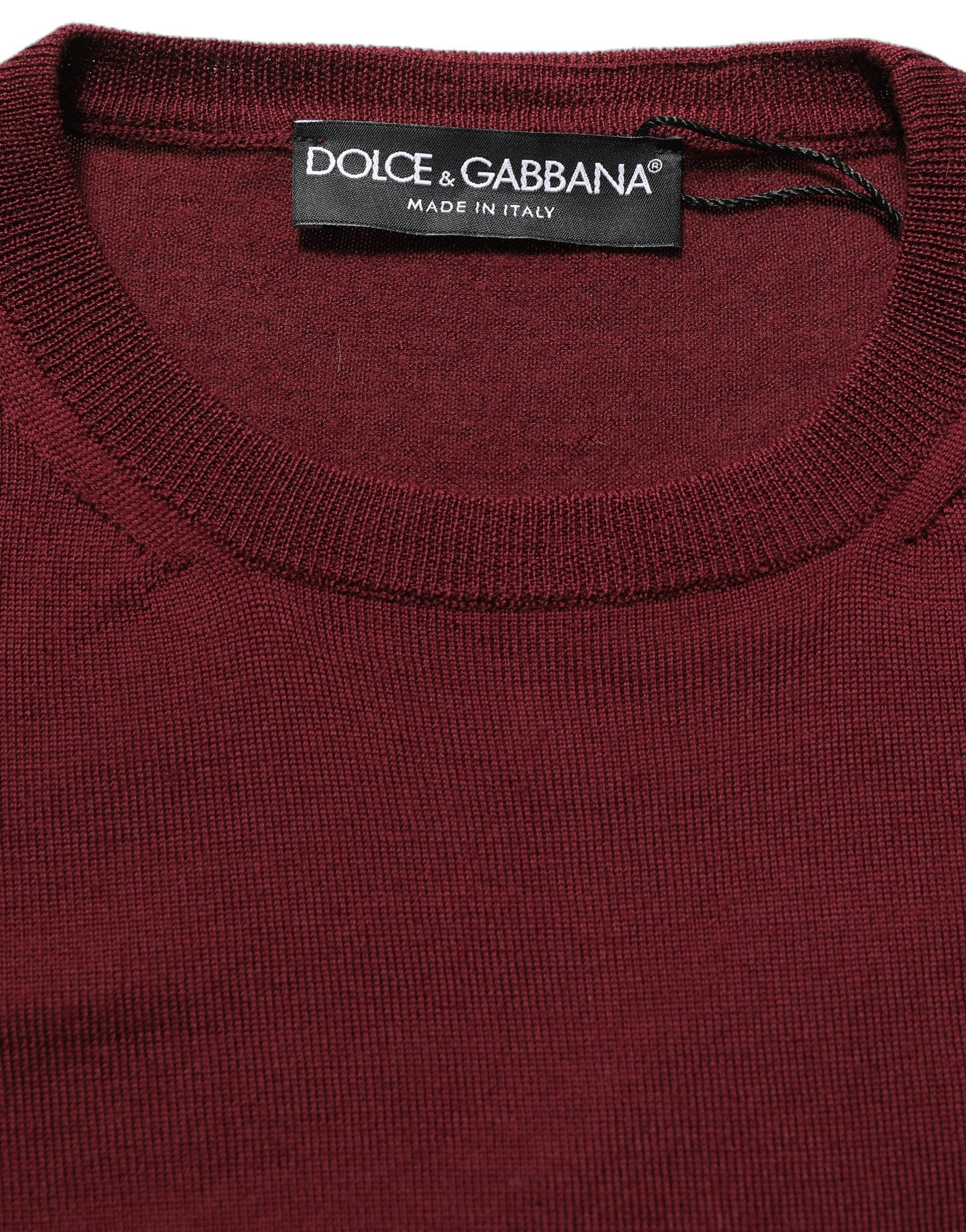 Dolce & Gabbana Maroon Wool Knitted CrewNeck Pullover Sweater Dolce & Gabbana