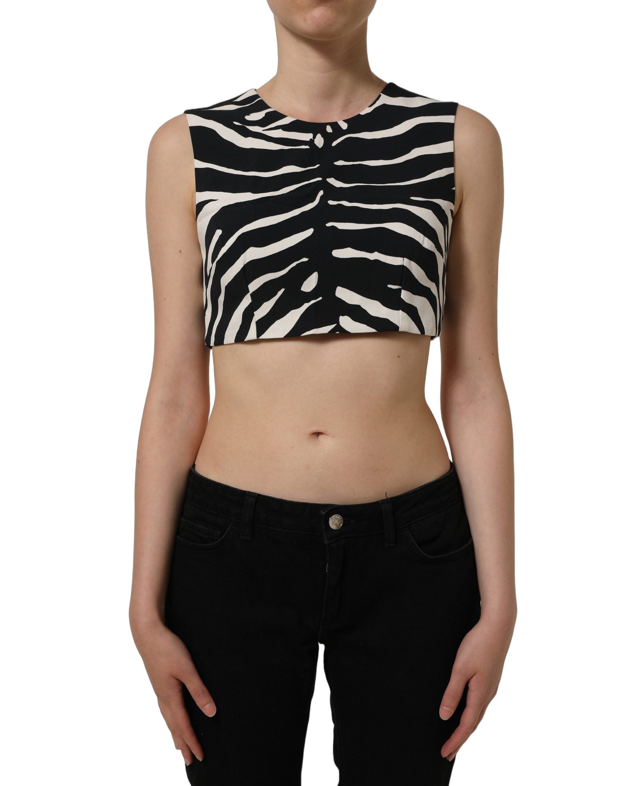 Dolce & Gabbana Black White Zebra Sleeveless Cropped Tank Top Dolce & Gabbana