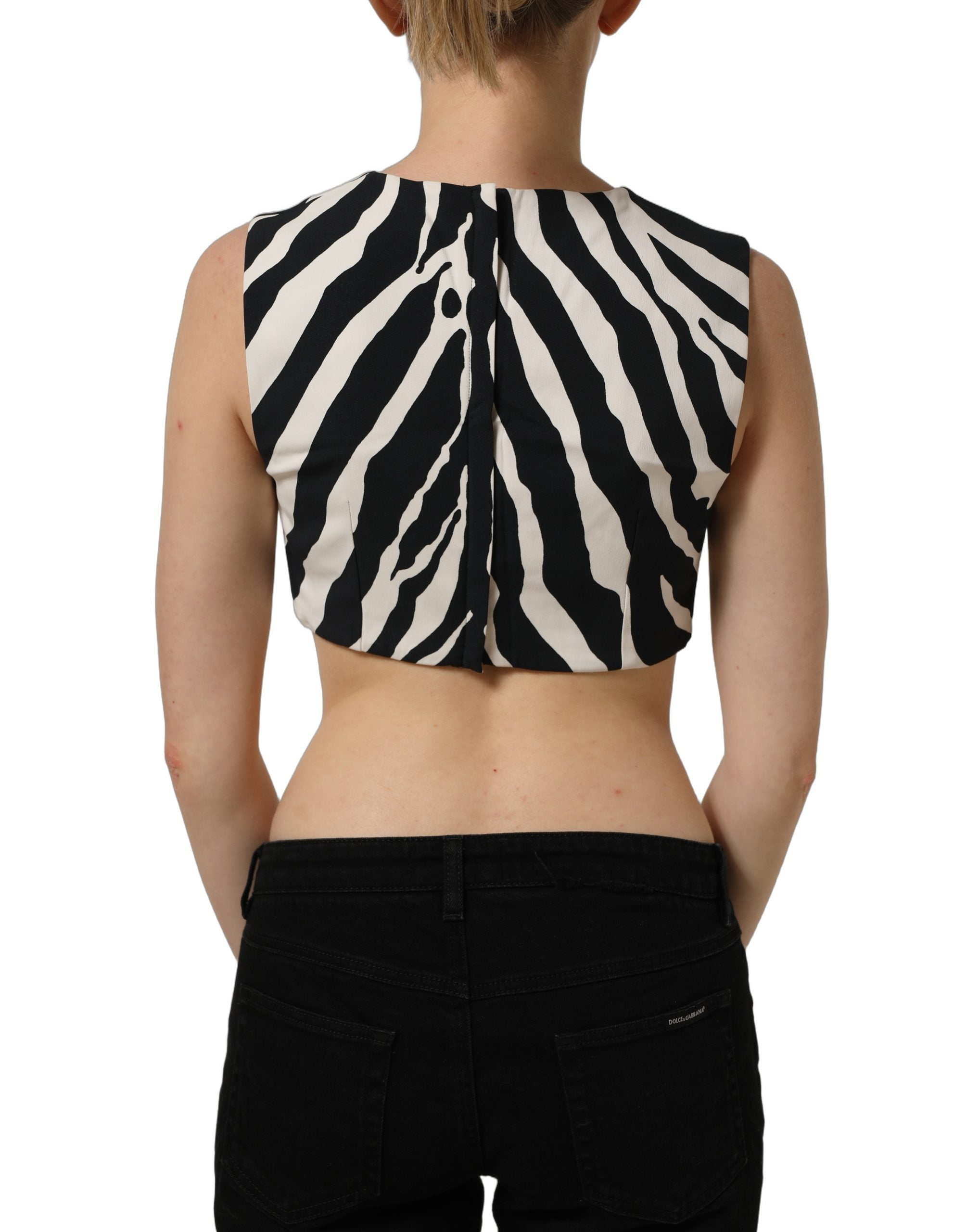Dolce & Gabbana Black White Zebra Sleeveless Cropped Tank Top Dolce & Gabbana
