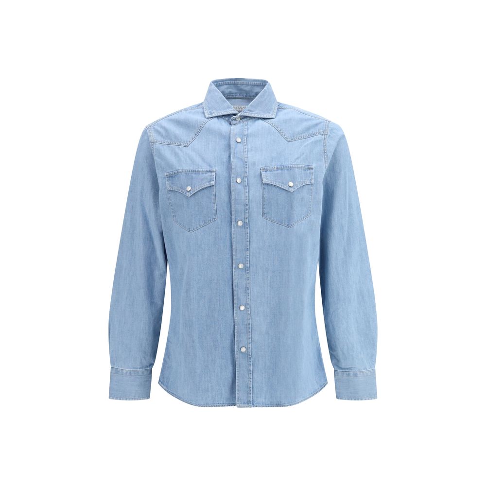 Brunello Cucinelli Blue Denim Shirt Brunello Cucinelli