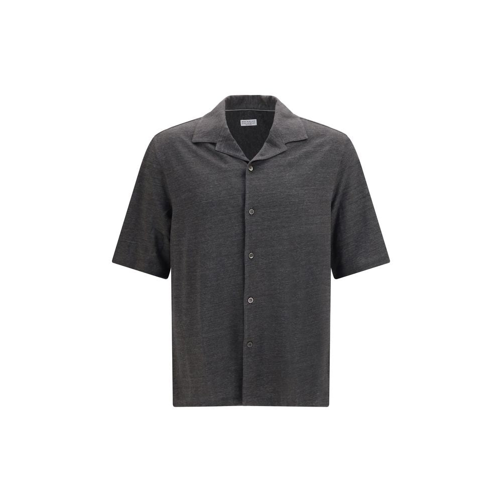 Brunello Cucinelli Gray Linen Shortsleeve Shirt Brunello Cucinelli