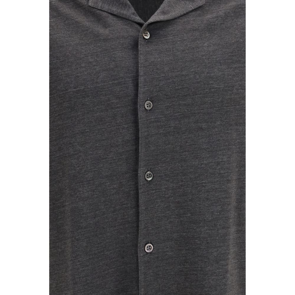 Brunello Cucinelli Gray Linen Shortsleeve Shirt Brunello Cucinelli