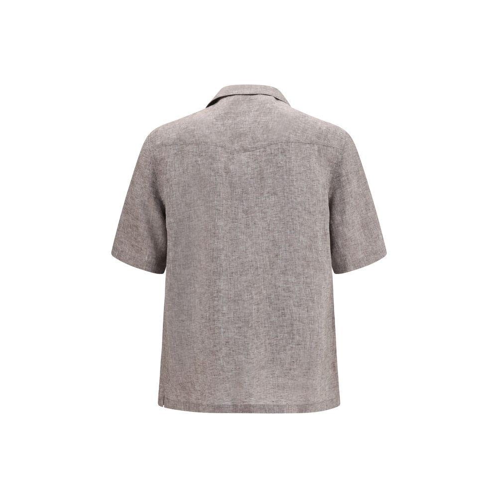 Brunello Cucinelli Gray Linen Shortsleeve Shirt Brunello Cucinelli