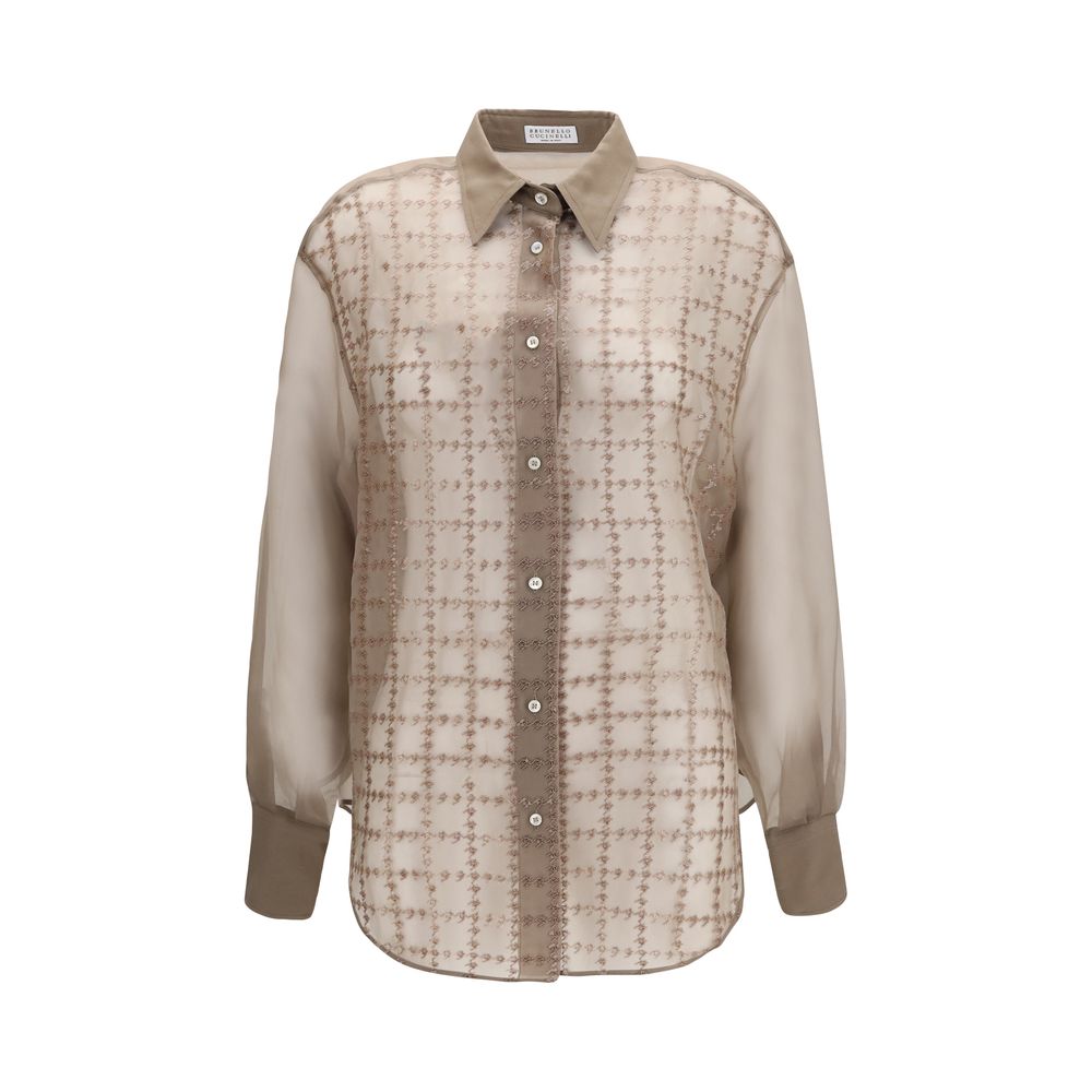 Brunello Cucinelli Beige Silk Pattern Shirt Brunello Cucinelli