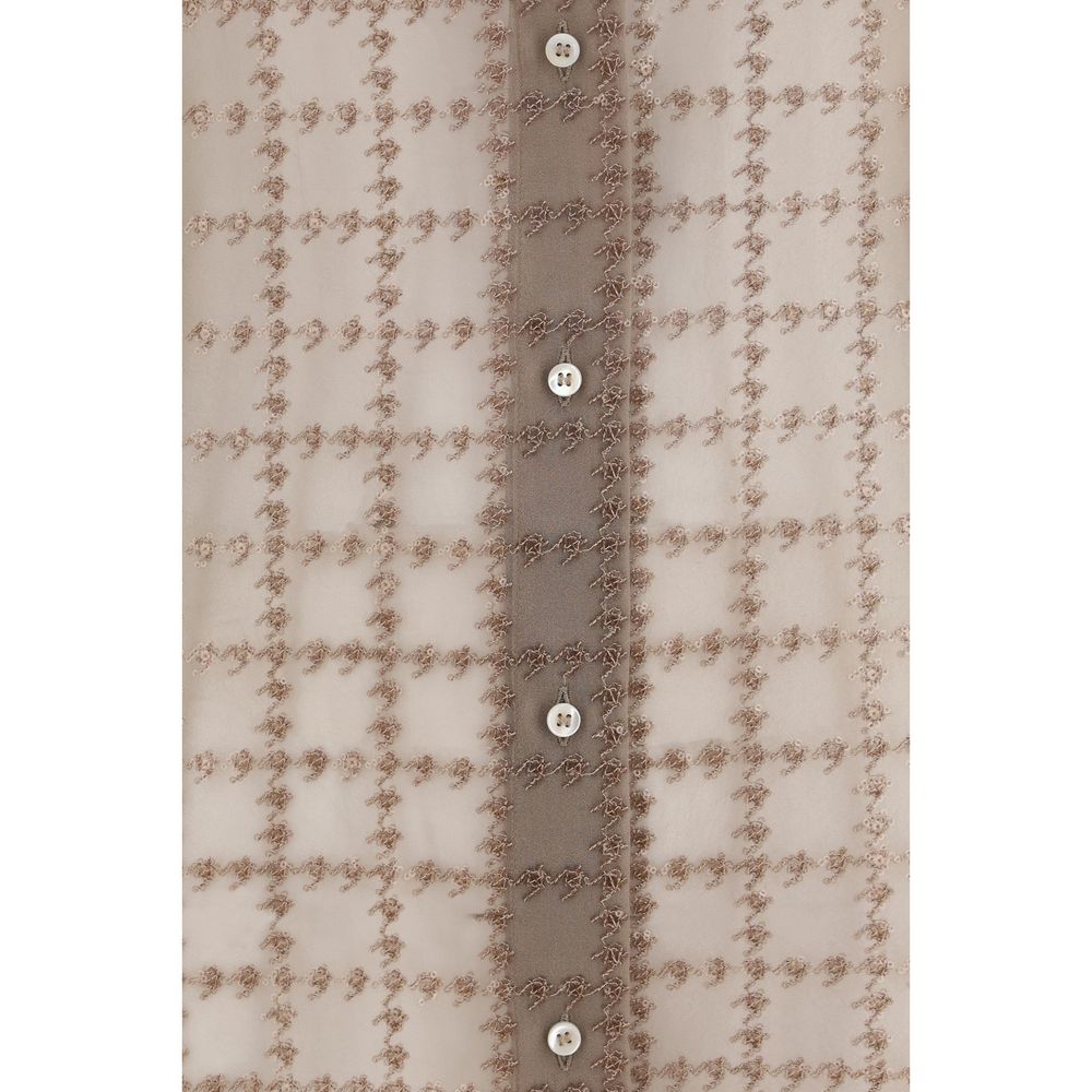 Brunello Cucinelli Beige Silk Pattern Shirt Brunello Cucinelli