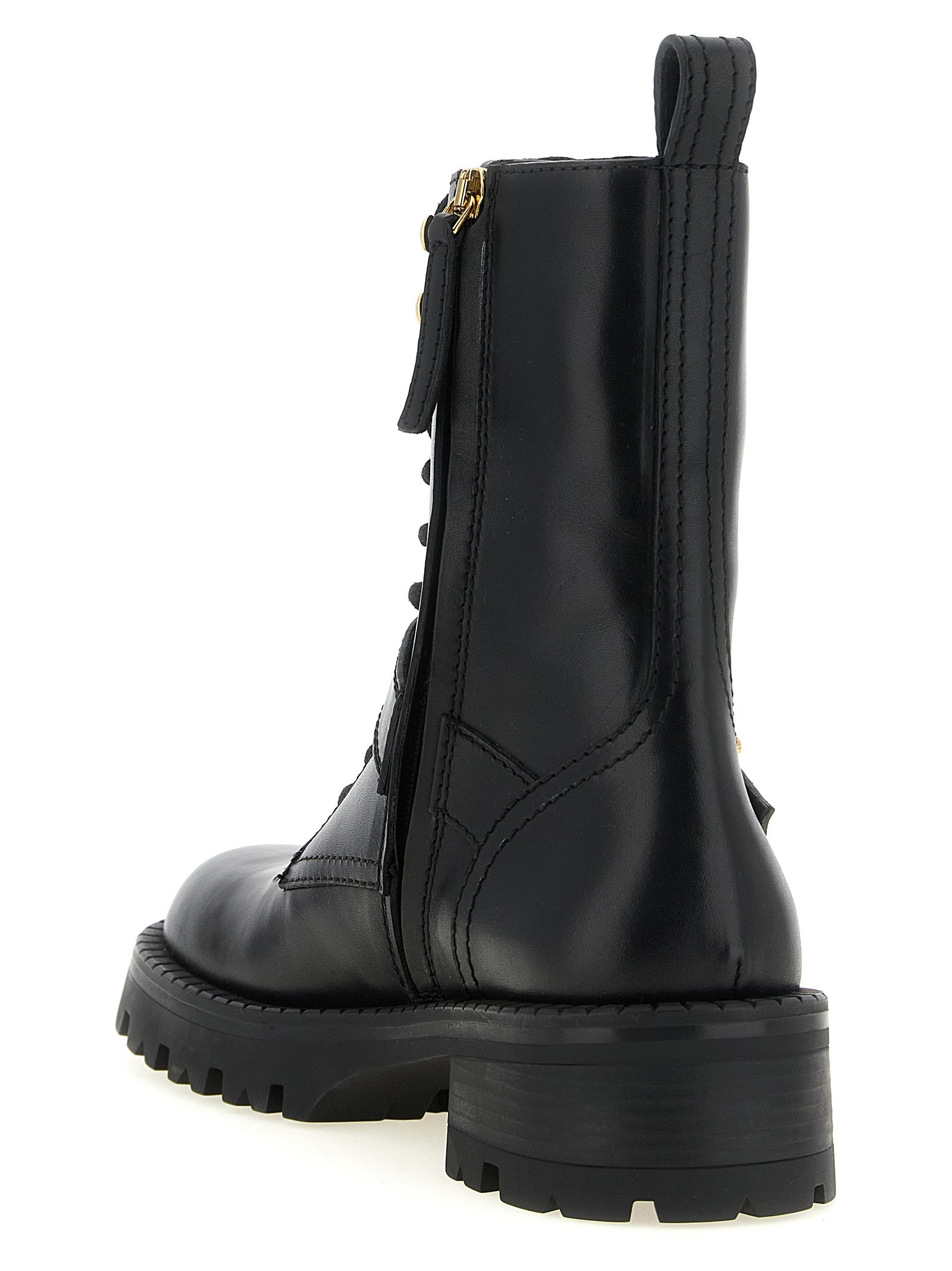 Versace Black Calfskin Lace-Up Boots Versace