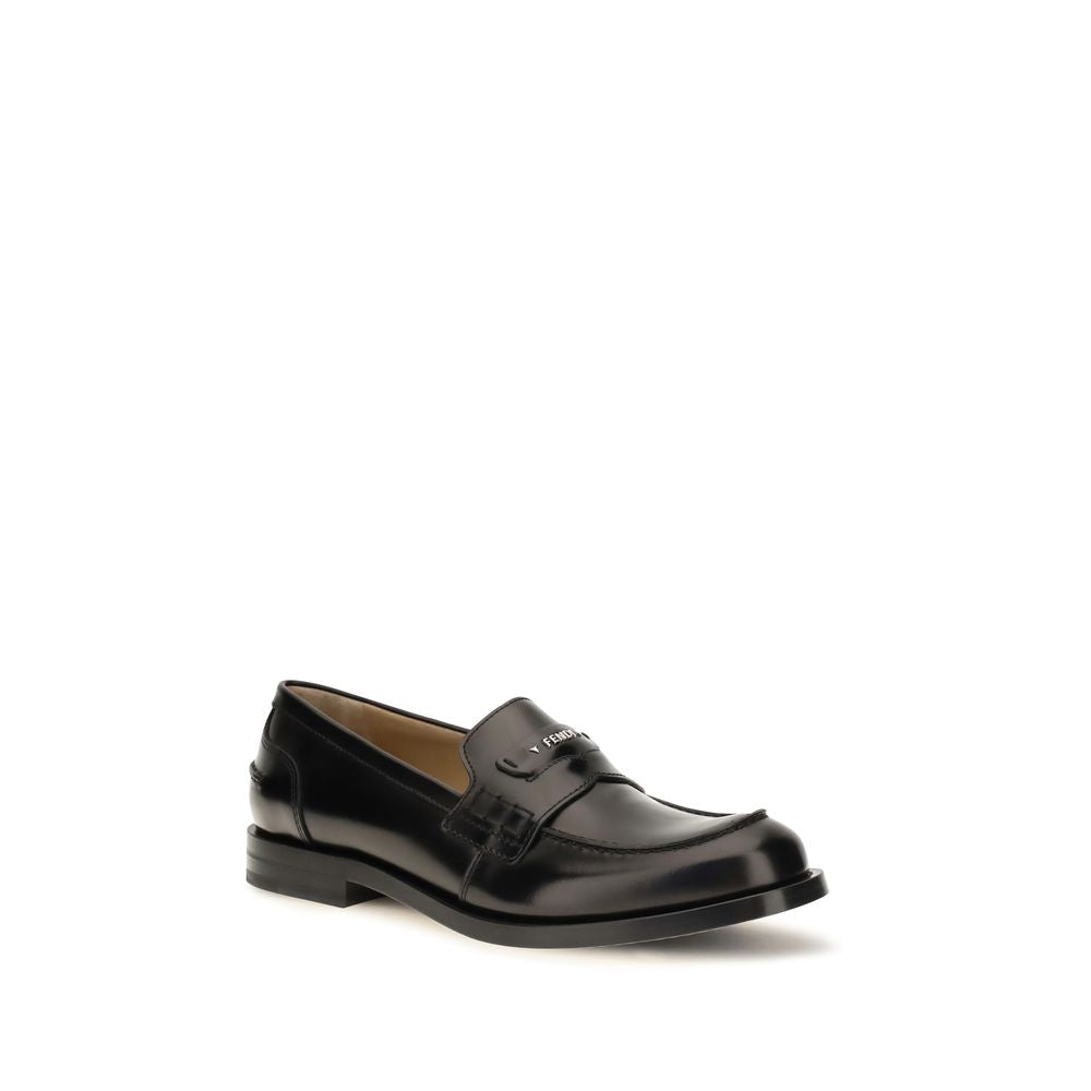 Fendi Black Calf Leather Bos Taurus Slip-On Loafers Fendi