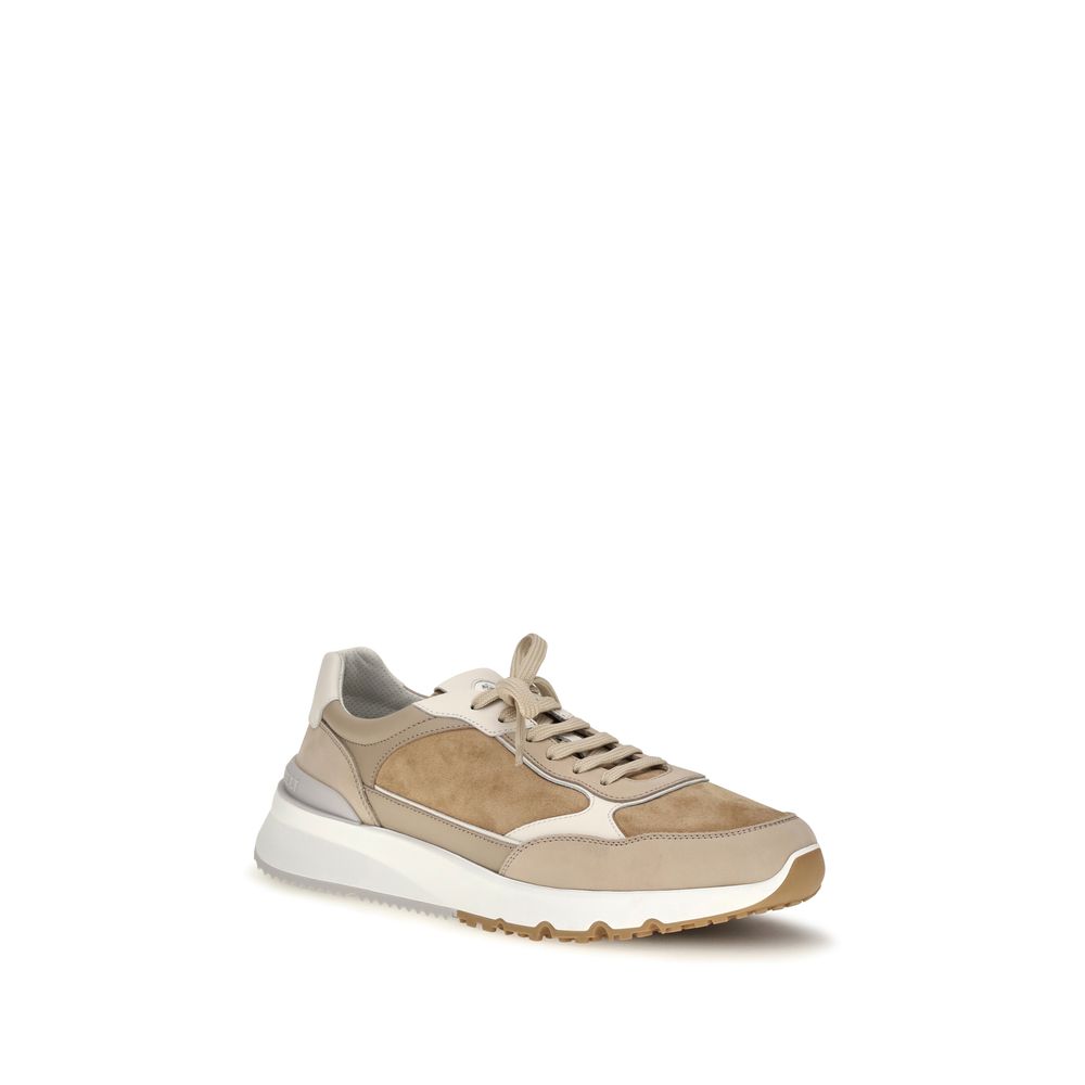 Brunello Cucinelli Beige Calf Leather Bos Taurus Low Top Sneakers Brunello Cucinelli