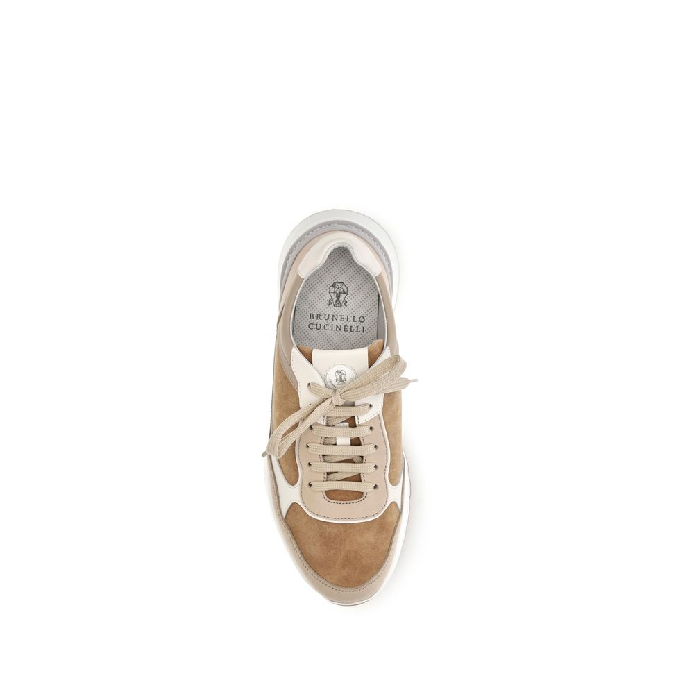 Brunello Cucinelli Beige Calf Leather Bos Taurus Low Top Sneakers Brunello Cucinelli