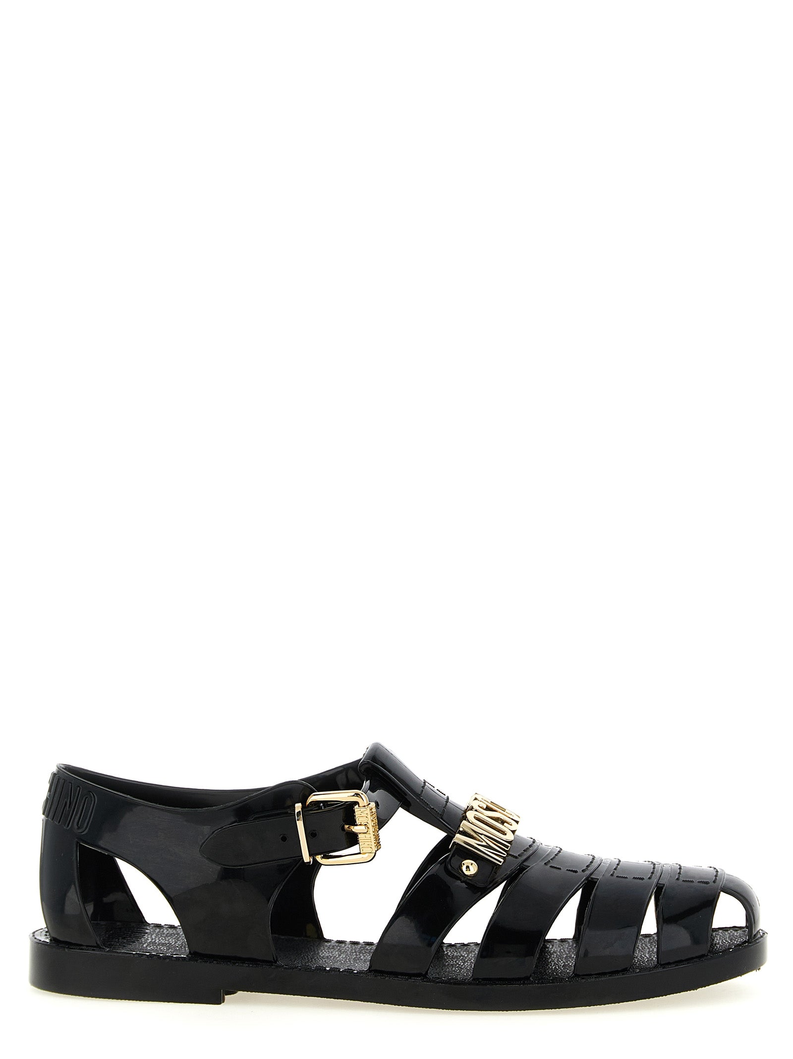 Moschino Black Pvc Flat Sandals Moschino