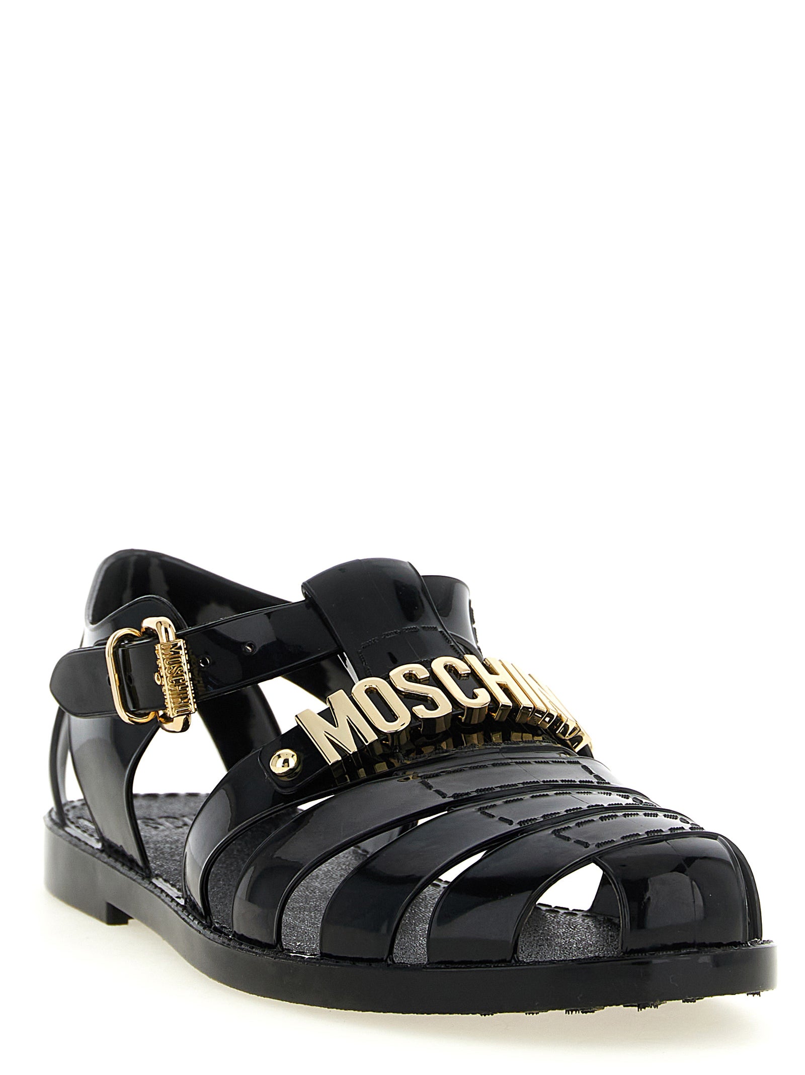 Moschino Black Pvc Flat Sandals Moschino