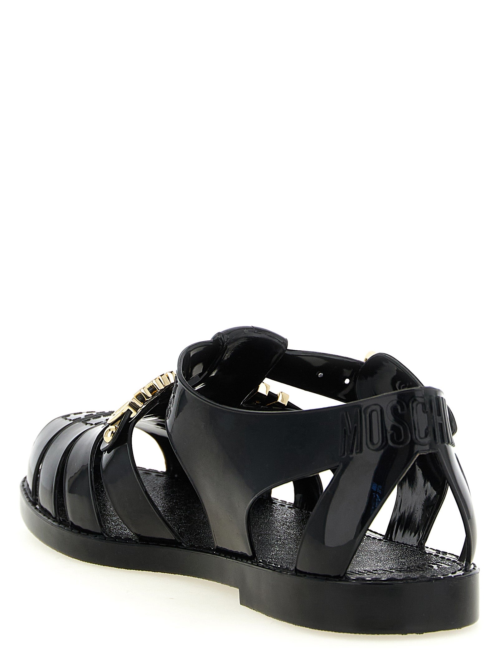 Moschino Black Pvc Flat Sandals Moschino