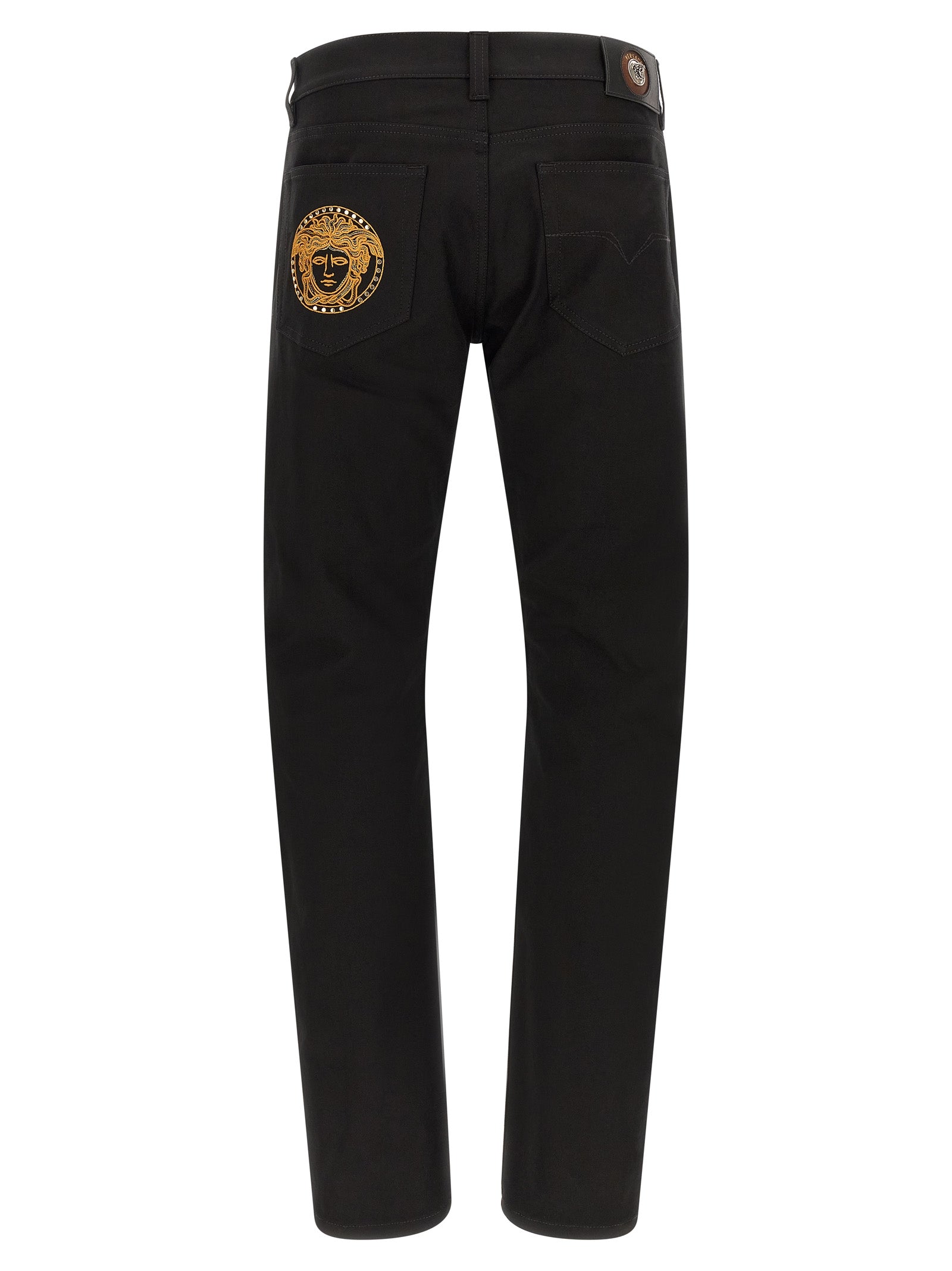 Versace Black Cotton Straight-Leg Jeans Versace