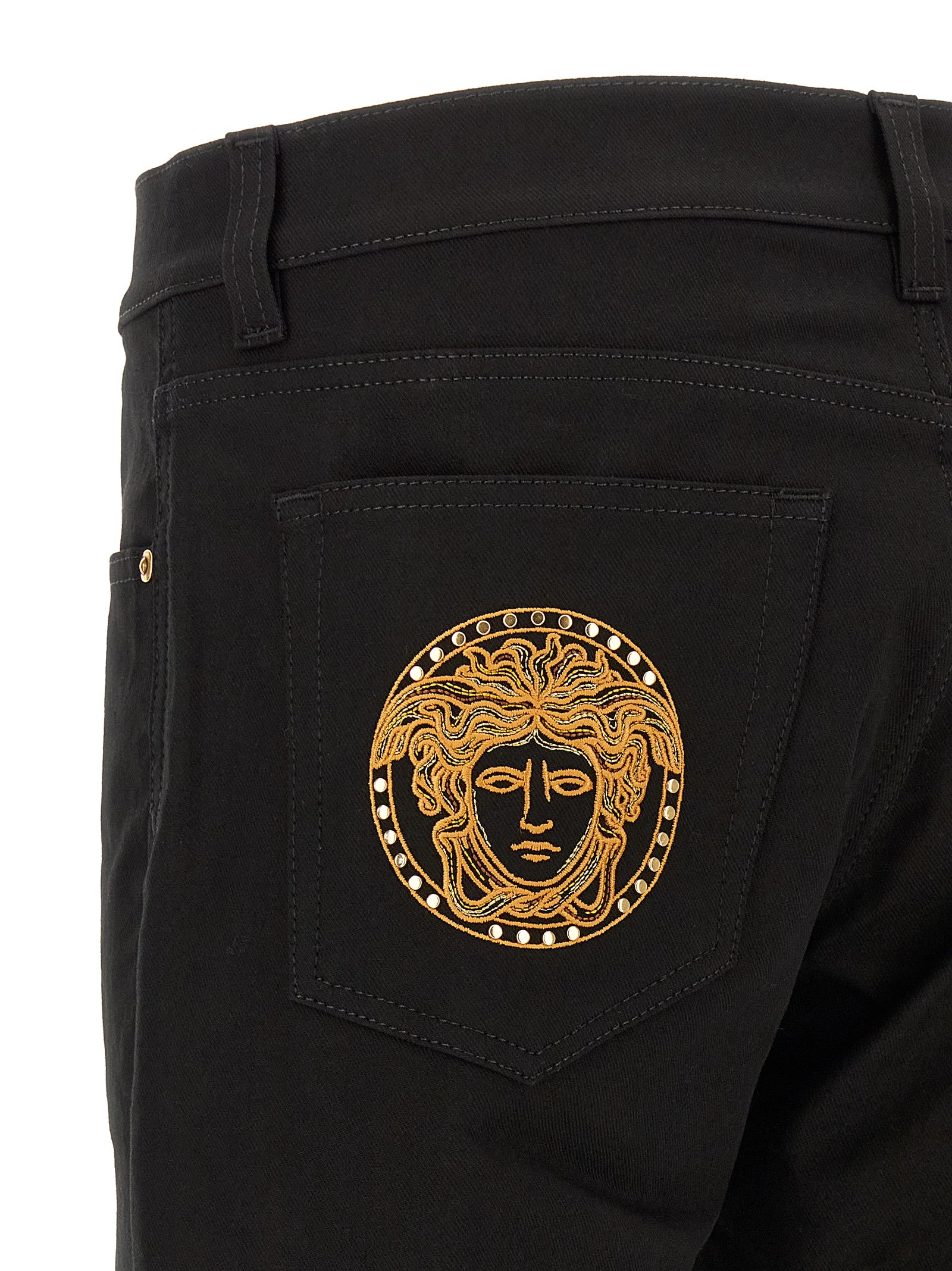 Versace Black Cotton Straight-Leg Jeans Versace