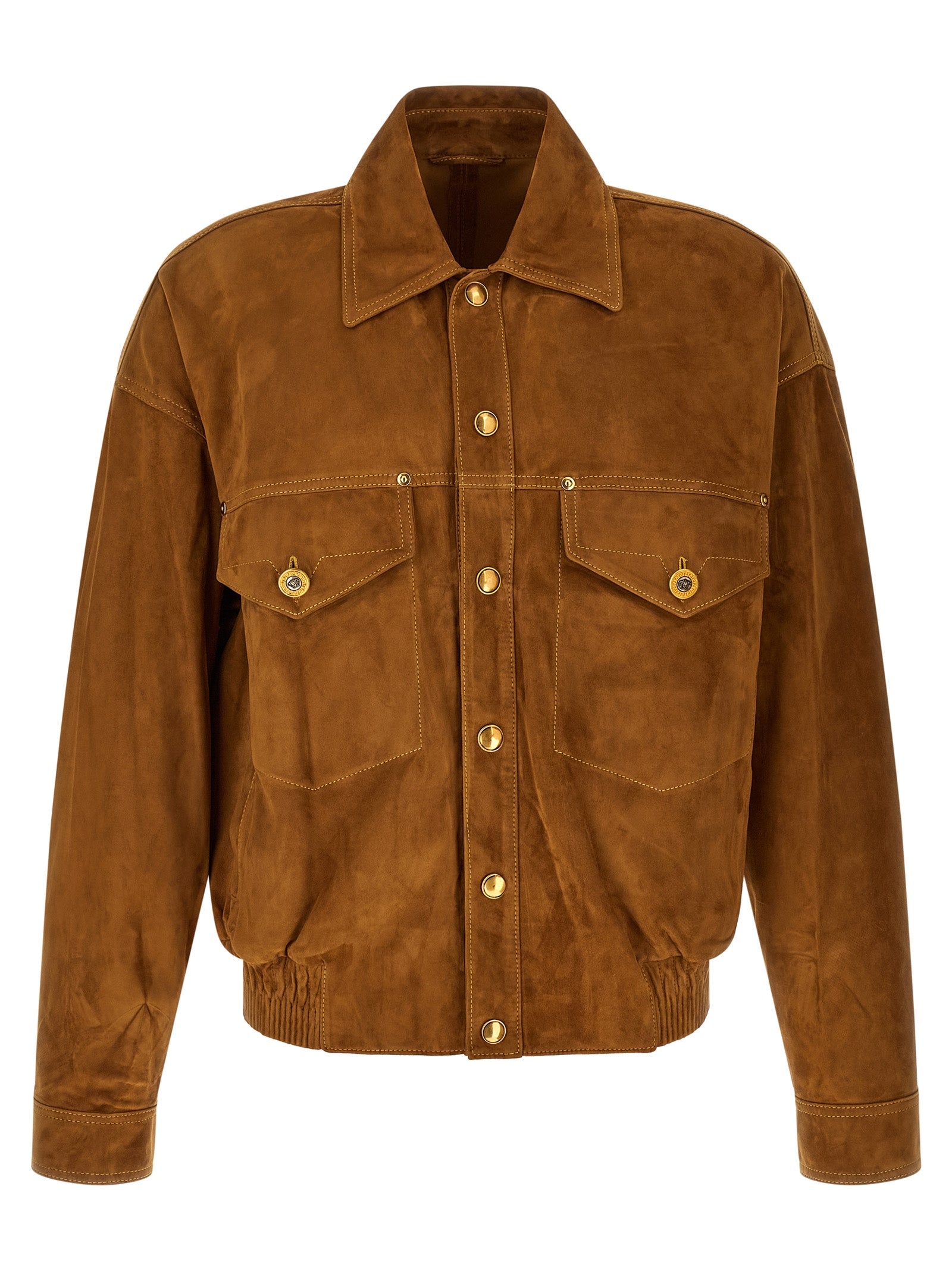 Versace Brown Lamb Leather Leather Jacket Versace