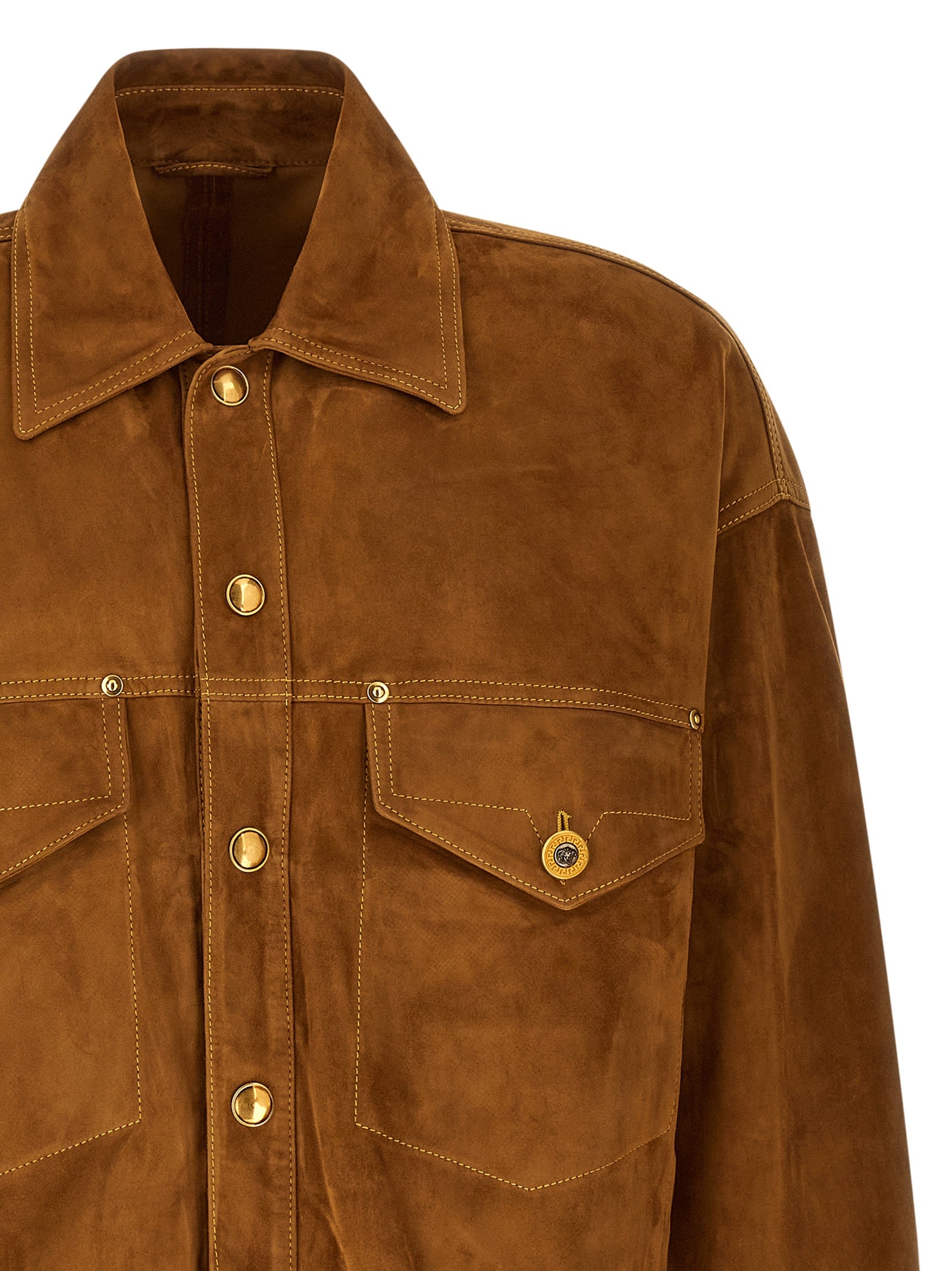 Versace Brown Lamb Leather Leather Jacket Versace