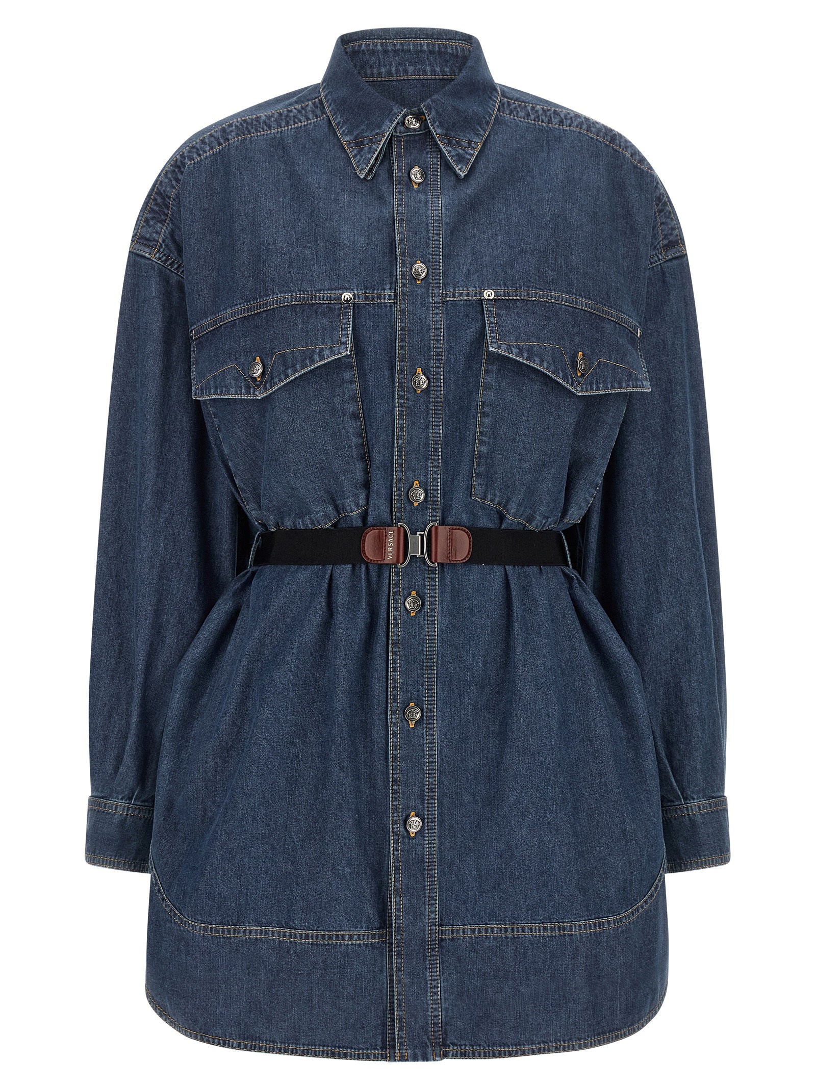 Versace Blue Cotton Short Dress Versace