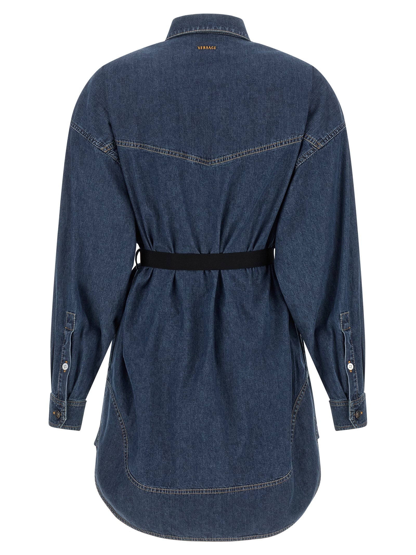 Versace Blue Cotton Short Dress Versace