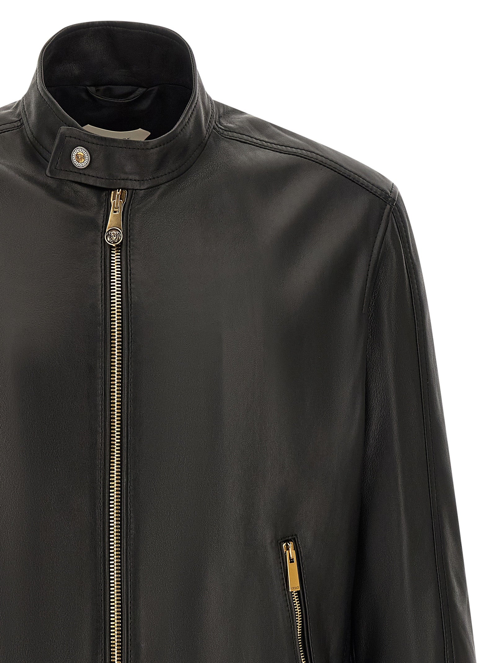 Versace Black Lamb Leather Leather Jacket Versace