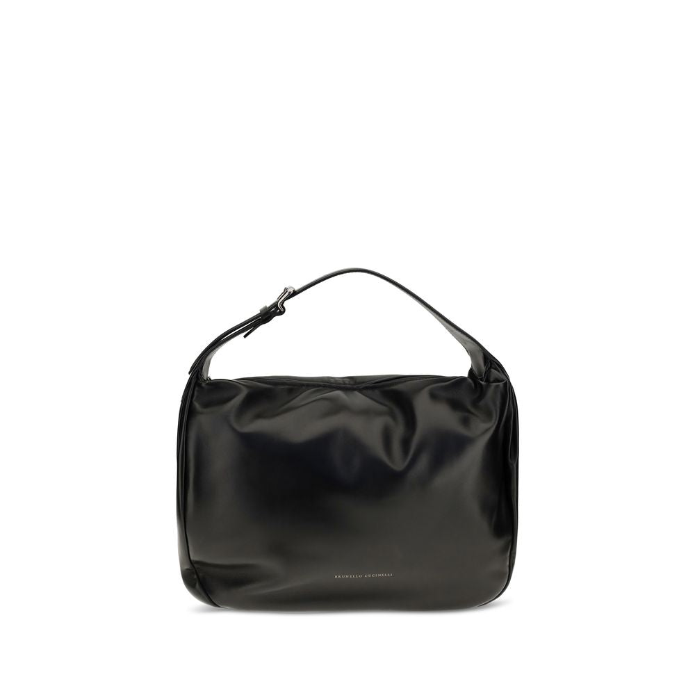 Brunello Cucinelli Black Calf Leather Bos Taurus Shoulder Bag Brunello Cucinelli