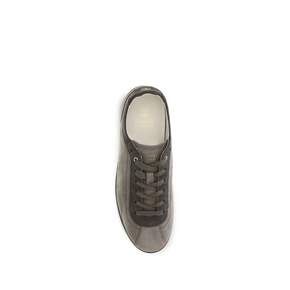 Brunello Cucinelli Gray Calf Leather Bos Taurus Sneakers Brunello Cucinelli