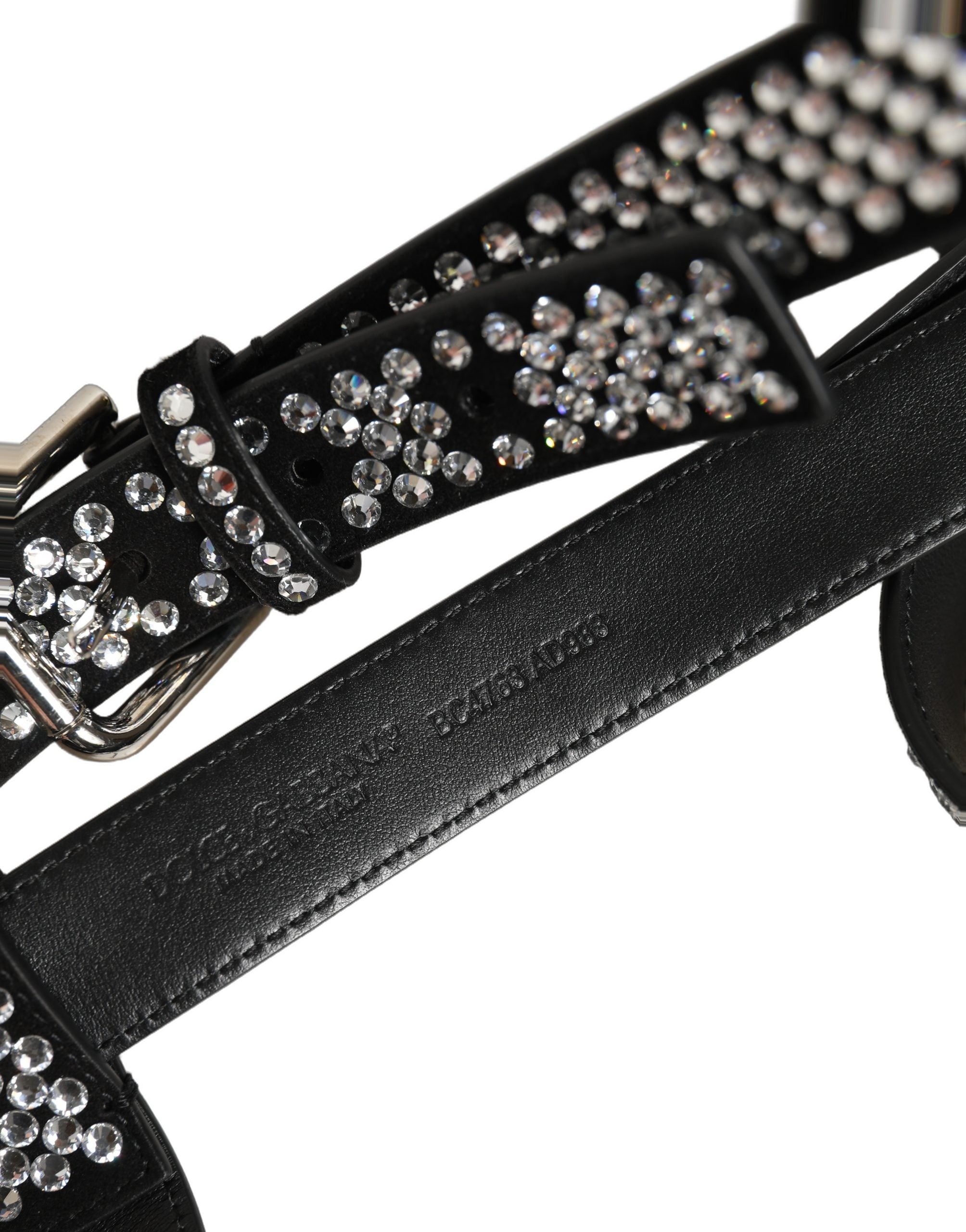 Dolce & Gabbana Black Leather Rhinestones Embellished Men Suspender Dolce & Gabbana