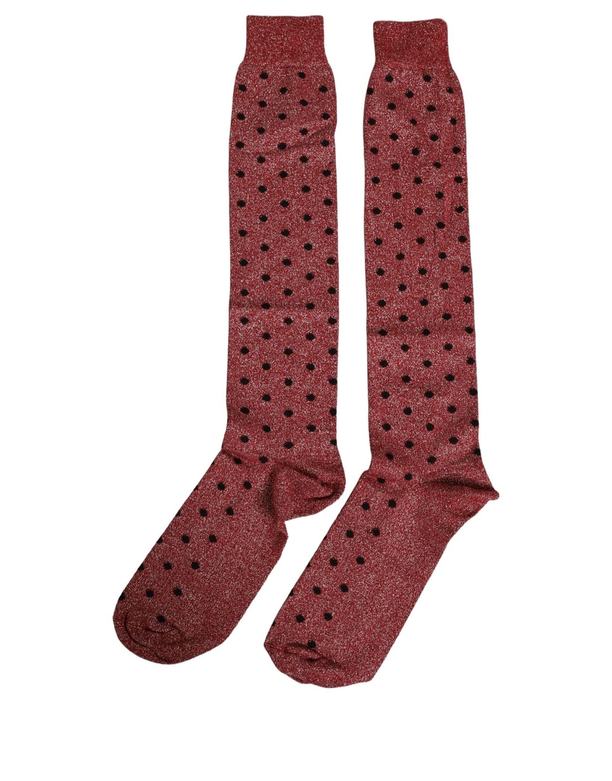 Dolce & Gabbana Maroon Polka Dot Over The Calf Accessory Socks Dolce & Gabbana