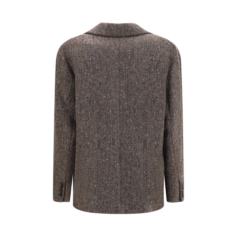 Brunello Cucinelli Brown Wool Oves Aries Biker Jacket Brunello Cucinelli