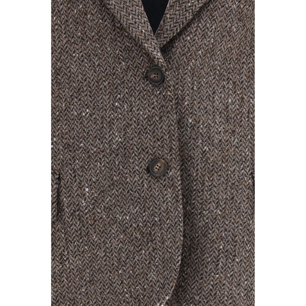Brunello Cucinelli Brown Wool Oves Aries Biker Jacket Brunello Cucinelli